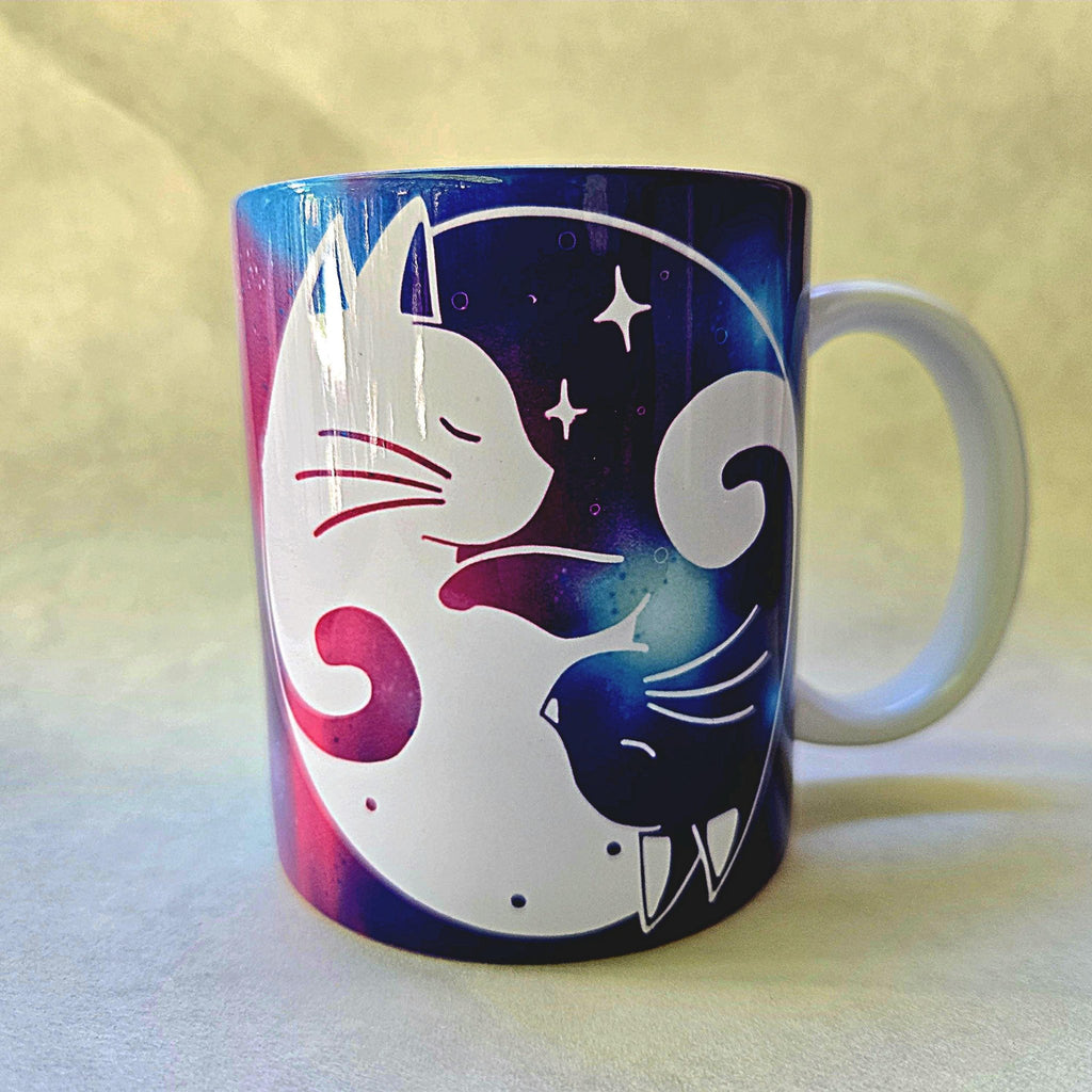 Cats Cuddling Ceramic Coffee Mug, Moonlight Night Sky - Coffee Quips Custom Drinkware