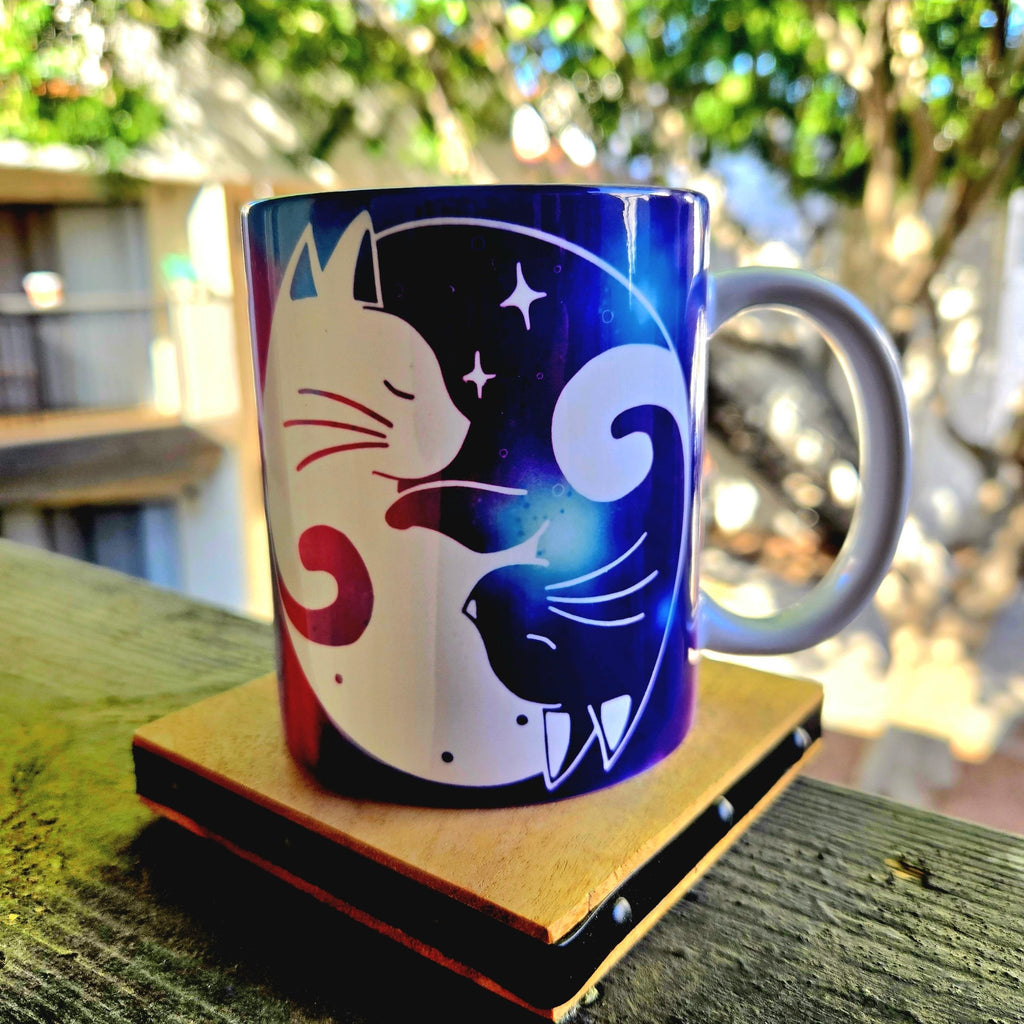 Cats Cuddling Ceramic Coffee Mug, Moonlight Night Sky - Coffee Quips Custom Drinkware