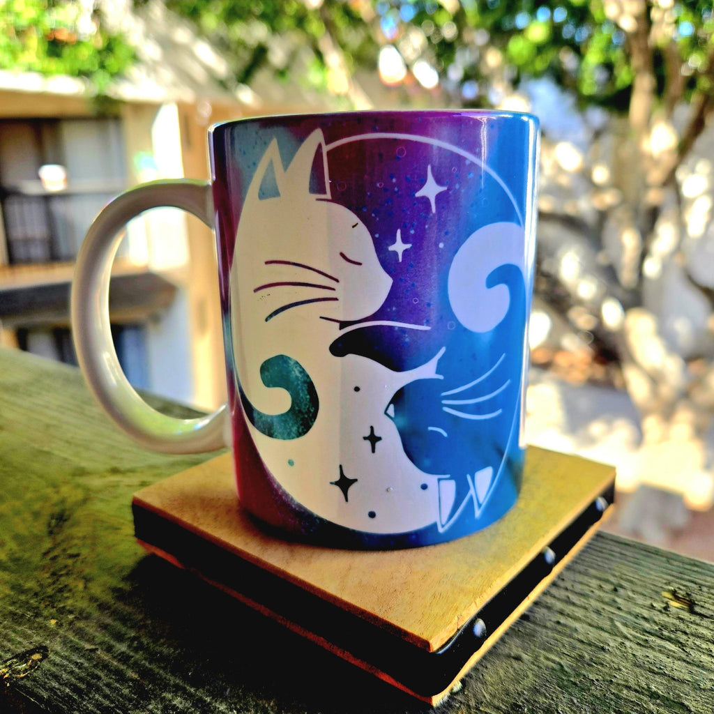 Cats Cuddling Ceramic Coffee Mug, Moonlight Night Sky - Coffee Quips Custom Drinkware