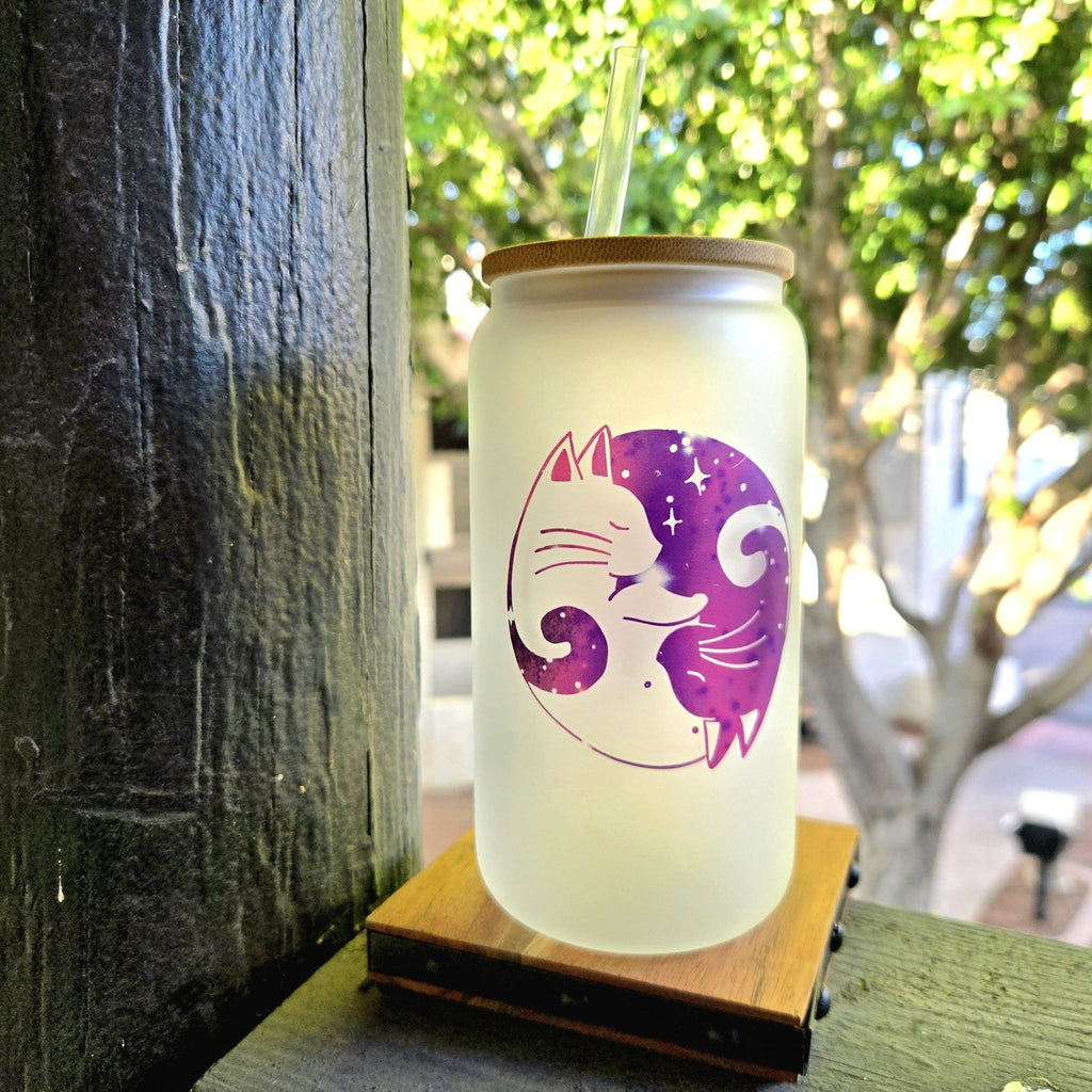 Cats Cuddling Glass Can Tumbler: Coffee Quips Design - Coffee Quips Custom Drinkware