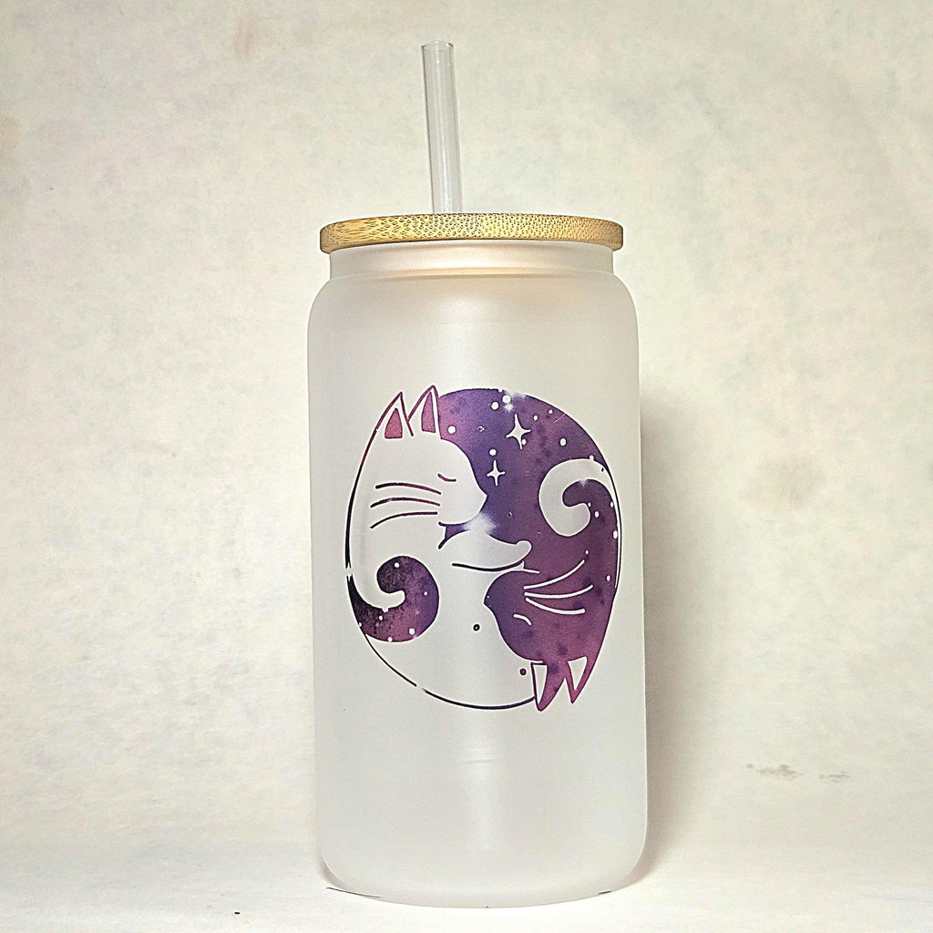 Cats Cuddling Glass Can Tumbler: Coffee Quips Design - Coffee Quips Custom Drinkware