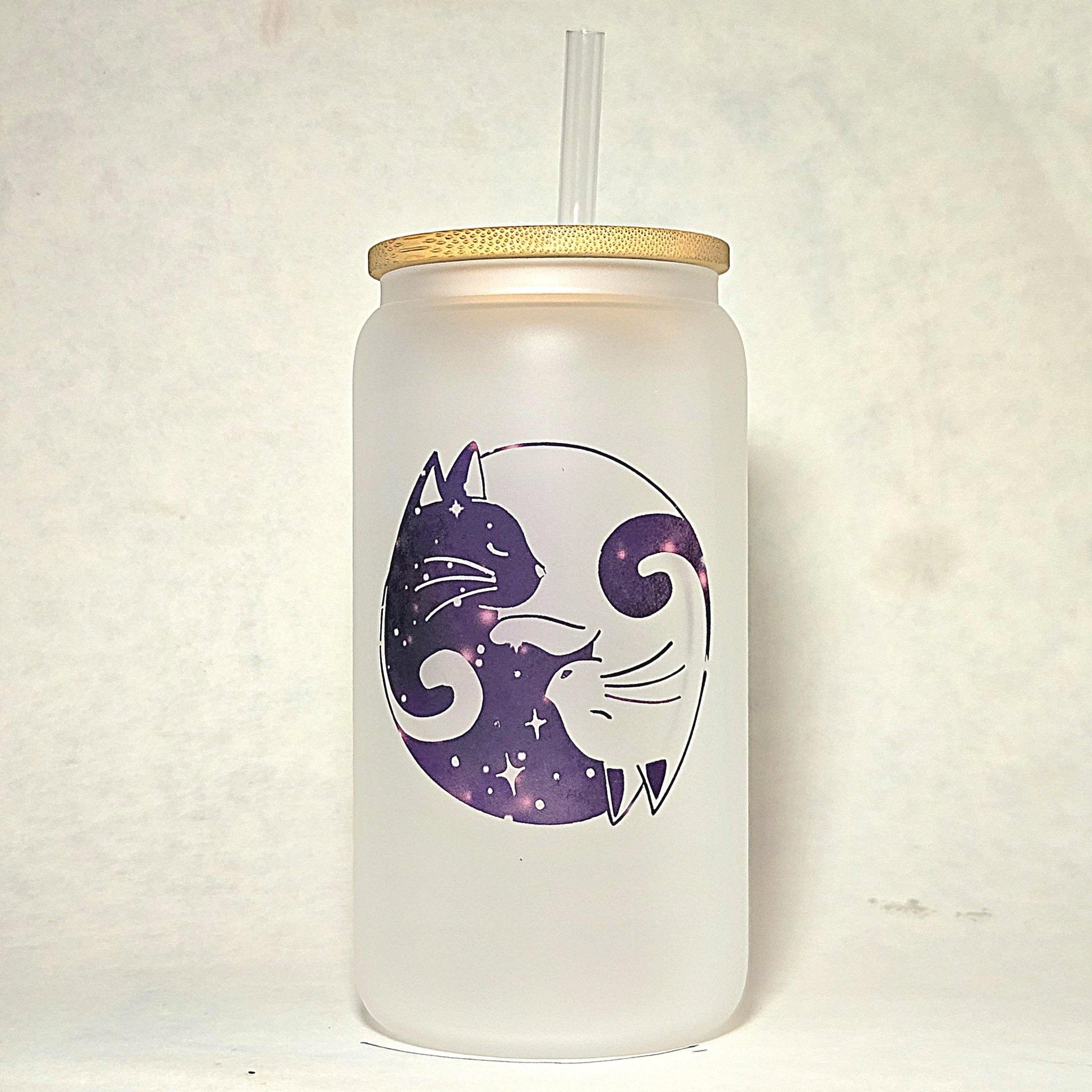 Cats Cuddling Glass Can Tumbler: Coffee Quips Design - Coffee Quips Custom Drinkware