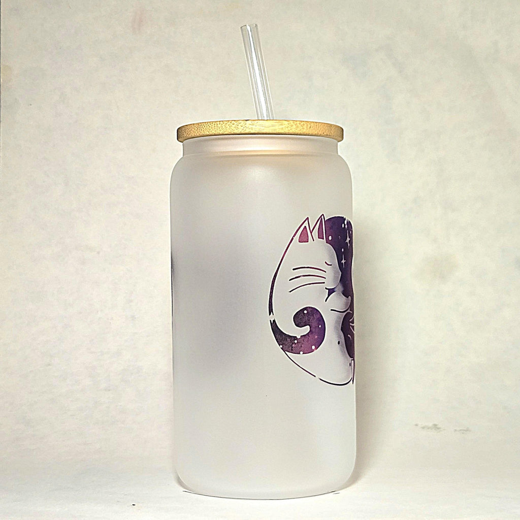 Cats Cuddling Glass Can Tumbler: Coffee Quips Design - Coffee Quips Custom Drinkware