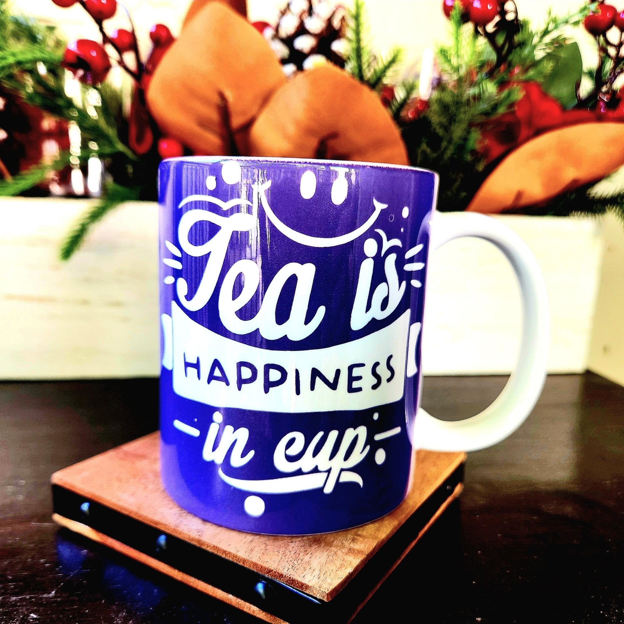 Ceramic "Tea is Happiness" Coffee Mug - Bright Purple - Coffee Quips Custom Drinkware