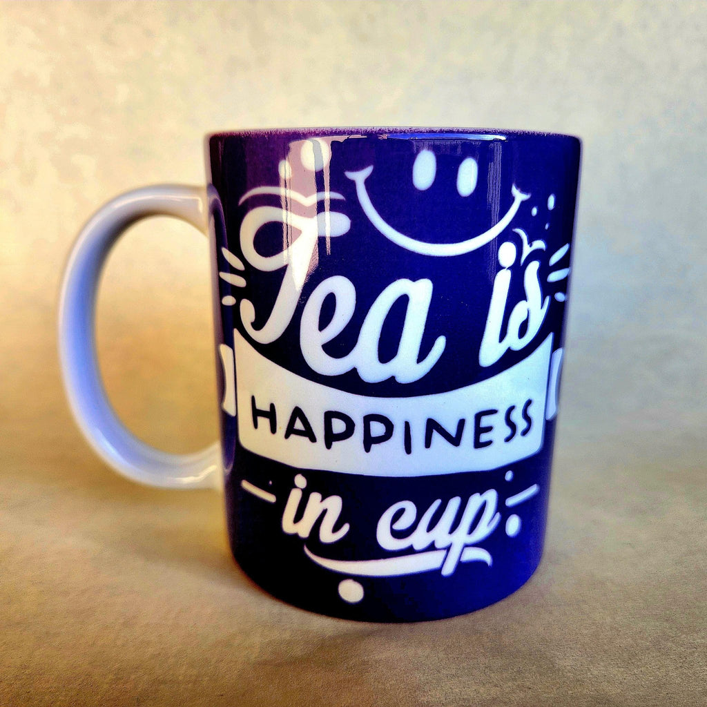 Ceramic "Tea is Happiness" Coffee Mug - Bright Purple - Coffee Quips Custom Drinkware