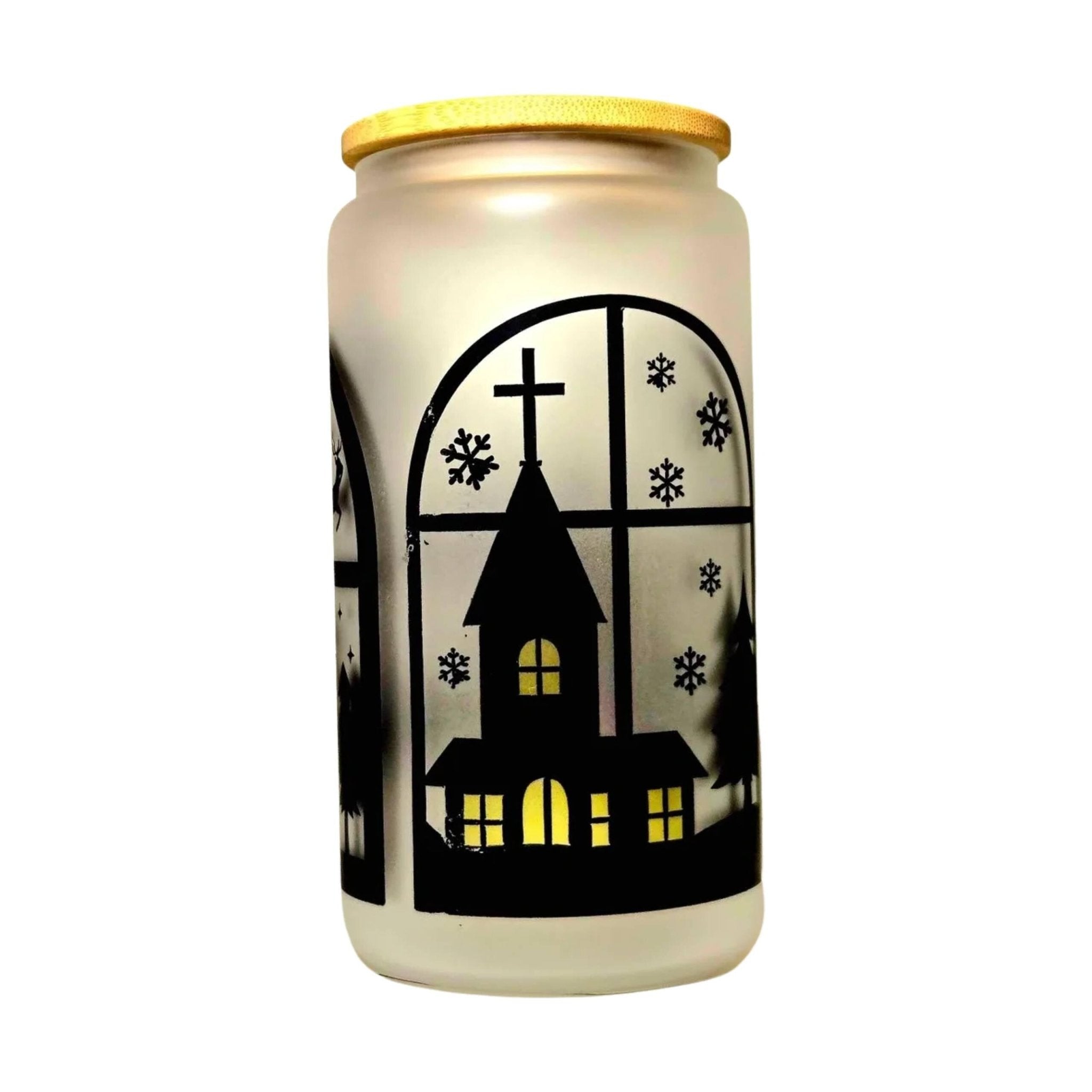 Christmas night Santa is Coming Silhouette Window Glass Tumbler - Coffee Quips Custom Drinkware