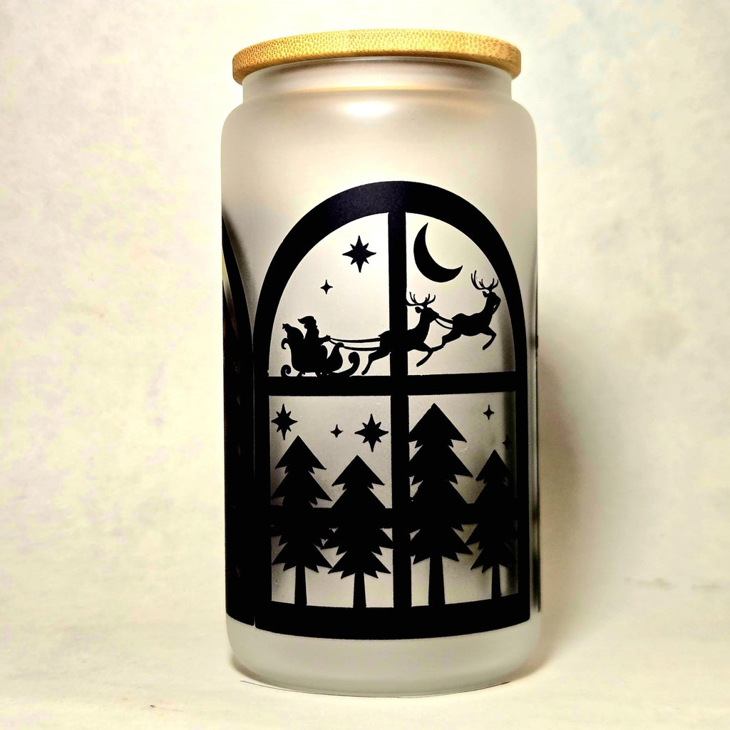 Christmas night Santa is Coming Silhouette Window Glass Tumbler - Coffee Quips Custom Drinkware