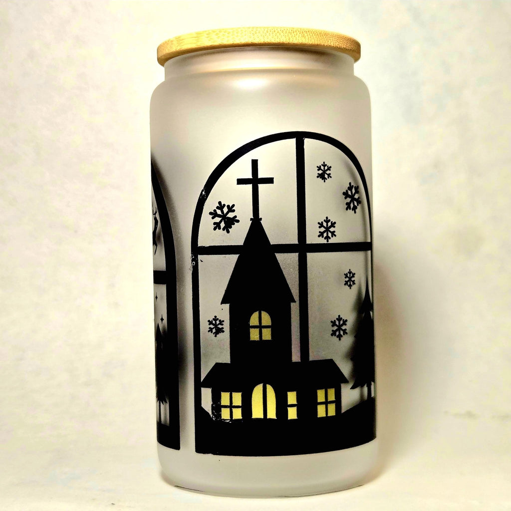 Christmas night Santa is Coming Silhouette Window Glass Tumbler - Coffee Quips Custom Drinkware