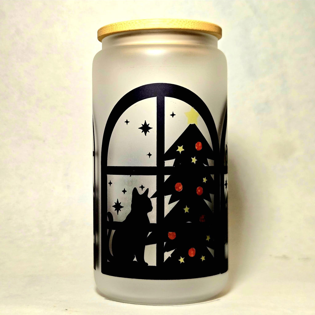 Christmas night Santa is Coming Silhouette Window Glass Tumbler - Coffee Quips Custom Drinkware