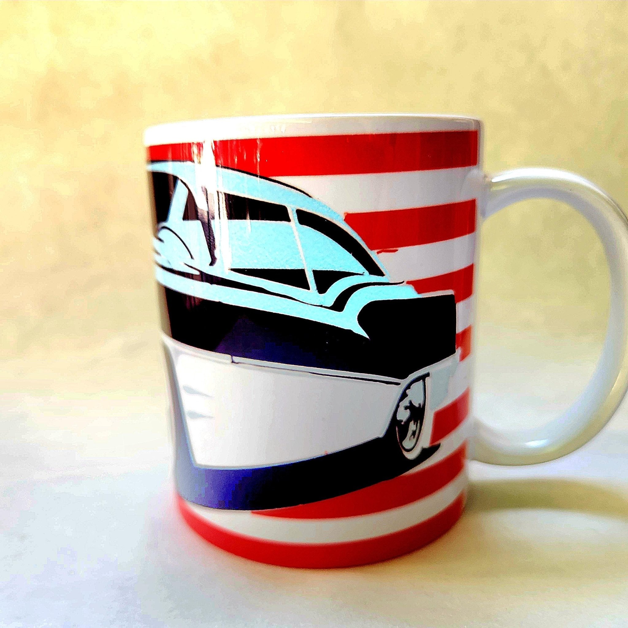 12oz Classic Car Ceramic Coffee Mug: American Flag Design - Coffee Quips Custom Drinkware