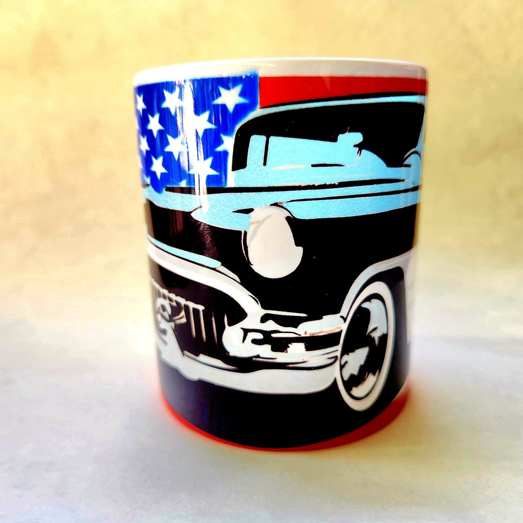 12oz Classic Car Ceramic Coffee Mug: American Flag Design - Coffee Quips Custom Drinkware