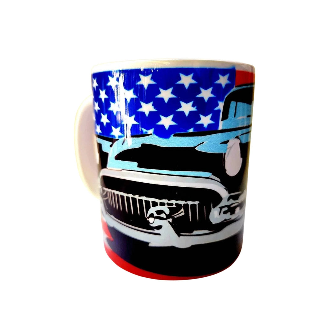 12oz Classic Car Ceramic Coffee Mug: American Flag Design - Coffee Quips Custom Drinkware