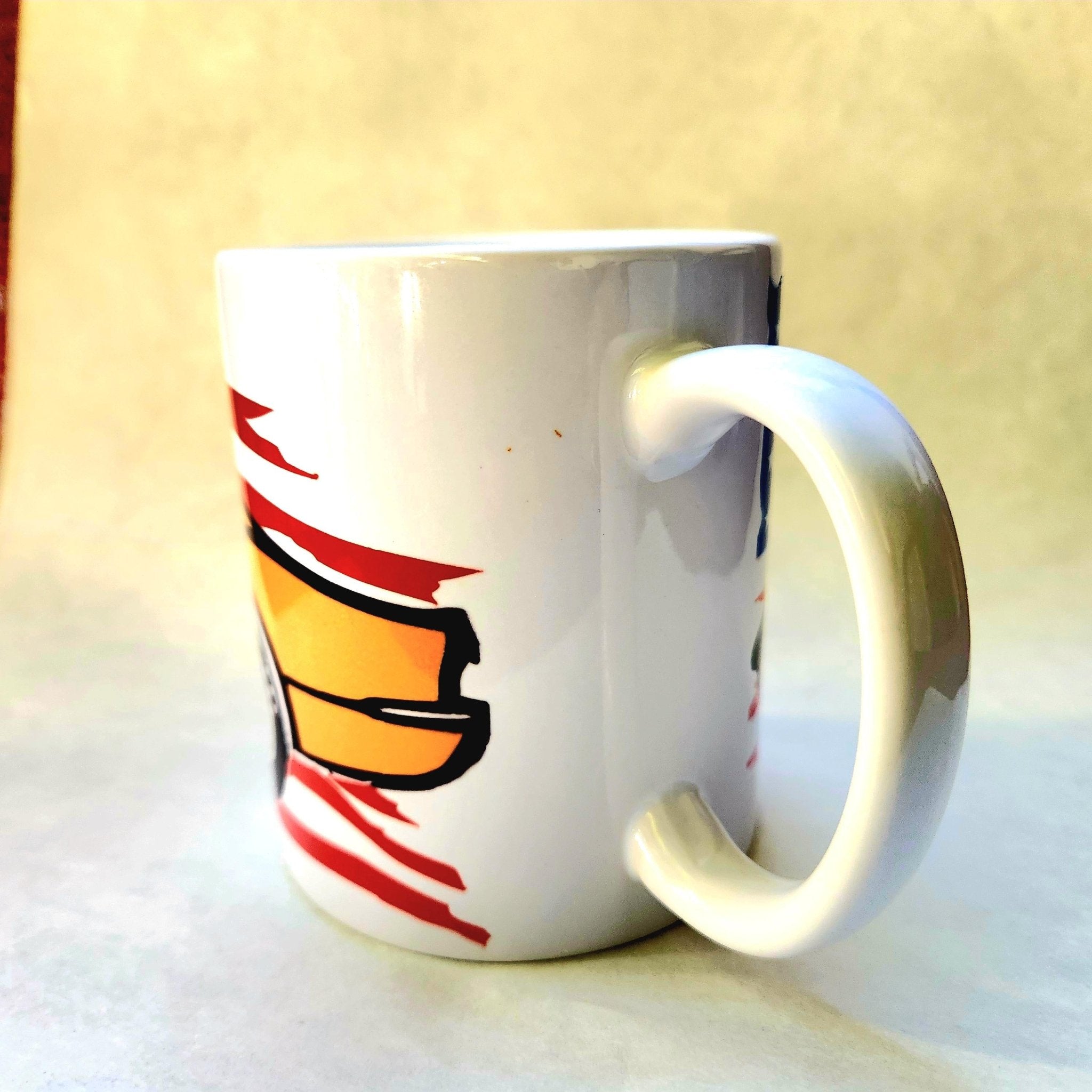 Classic Corvette Coffee Mug: American Muscle Car & Flag Design - Coffee Quips Custom Drinkware