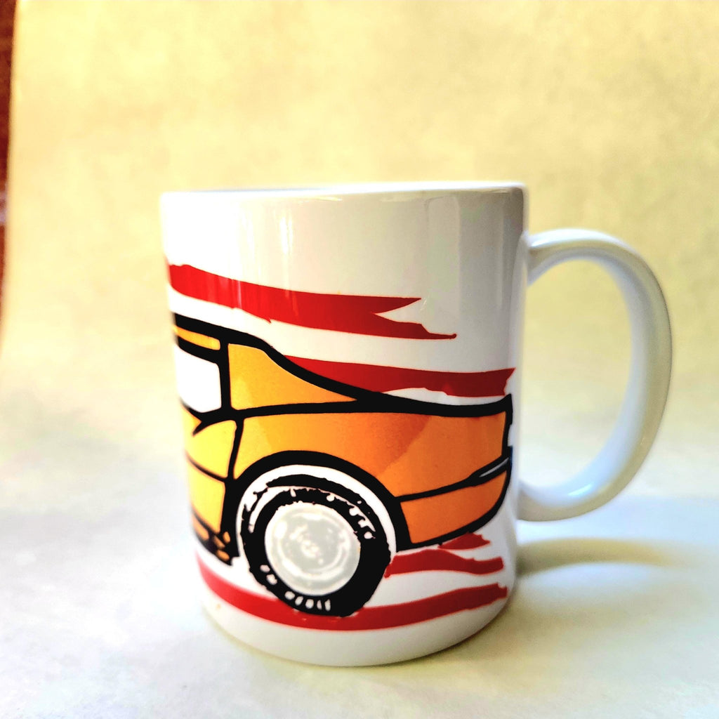 Classic Corvette Coffee Mug: American Muscle Car & Flag Design - Coffee Quips Custom Drinkware
