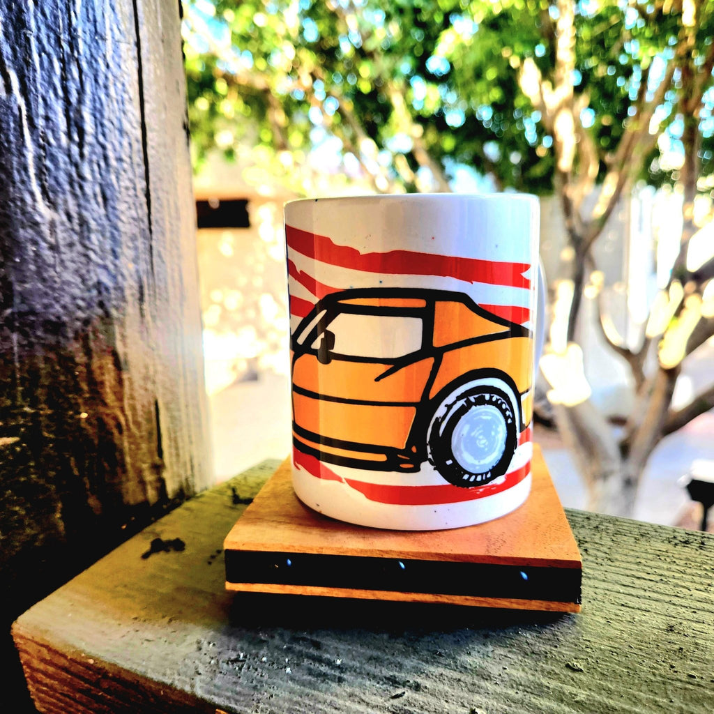 Classic Corvette Coffee Mug: American Muscle Car & Flag Design - Coffee Quips Custom Drinkware