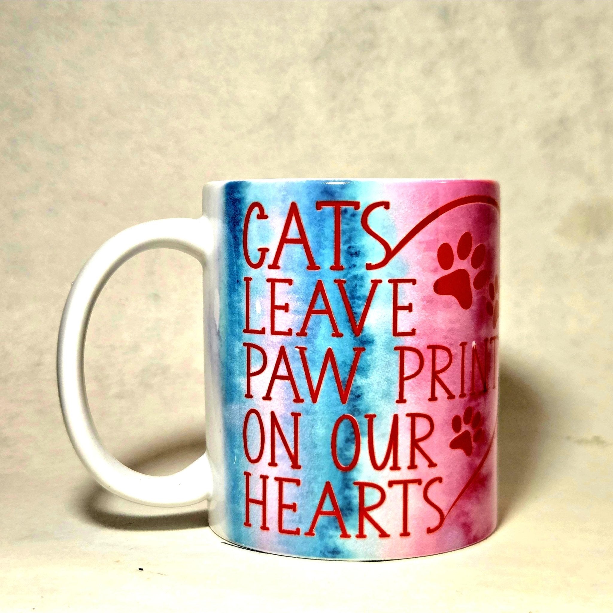 Coffee Quips Crafted Cats Leave Paw Prints on Our Hearts ceramic coffee mug. - Coffee Quips Custom Drinkware