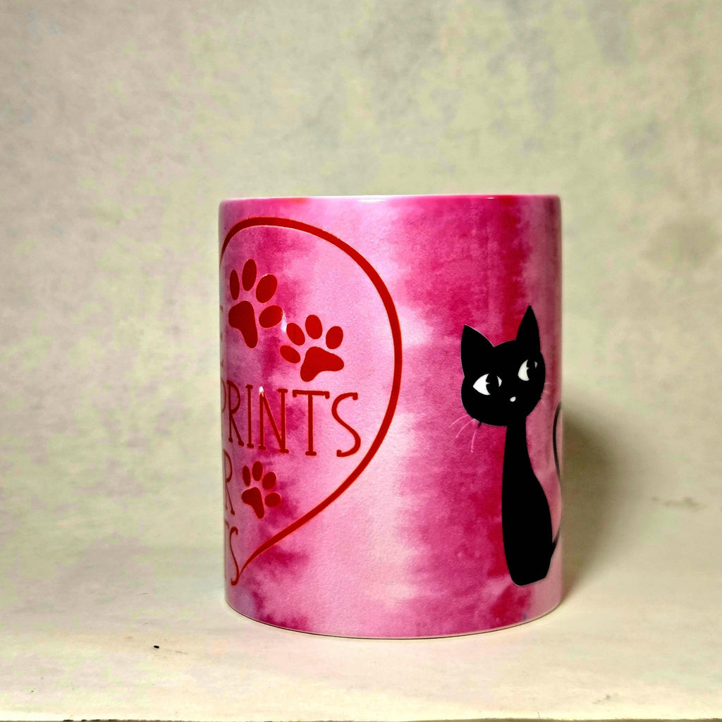15oz Cat Mug Cats Leave Paw Prints on Our Hearts edition ceramic coffee mug. - Coffee Quips Custom Drinkware