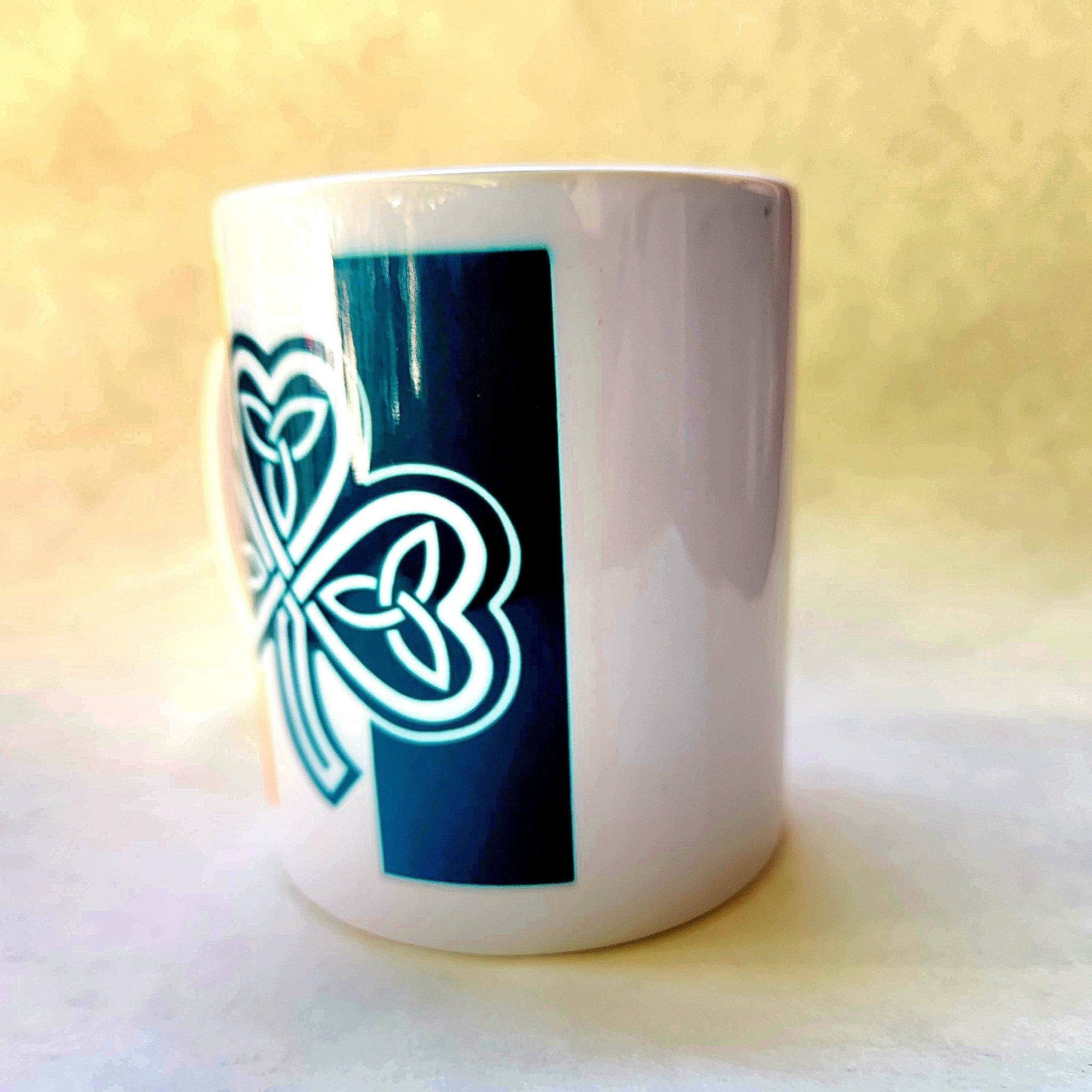 Coffee Quips Crafted Celtic Irish Flag with Shamrock and Trinity Knot Ceramic Coffee Mug - Coffee Quips Custom Drinkware