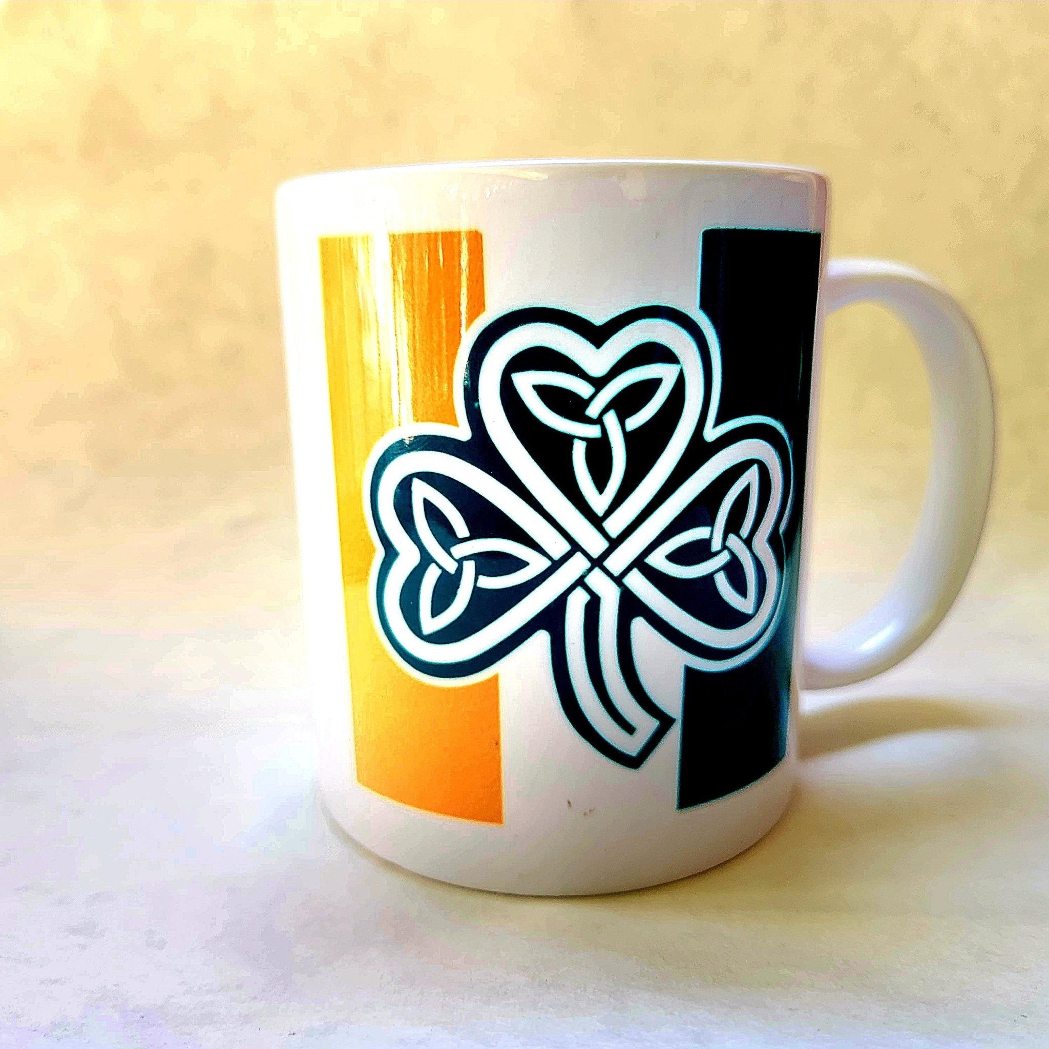 12oz Celtic Irish Flag with Shamrock and Trinity Knot Ceramic Coffee Mug - Coffee Quips Custom Drinkware