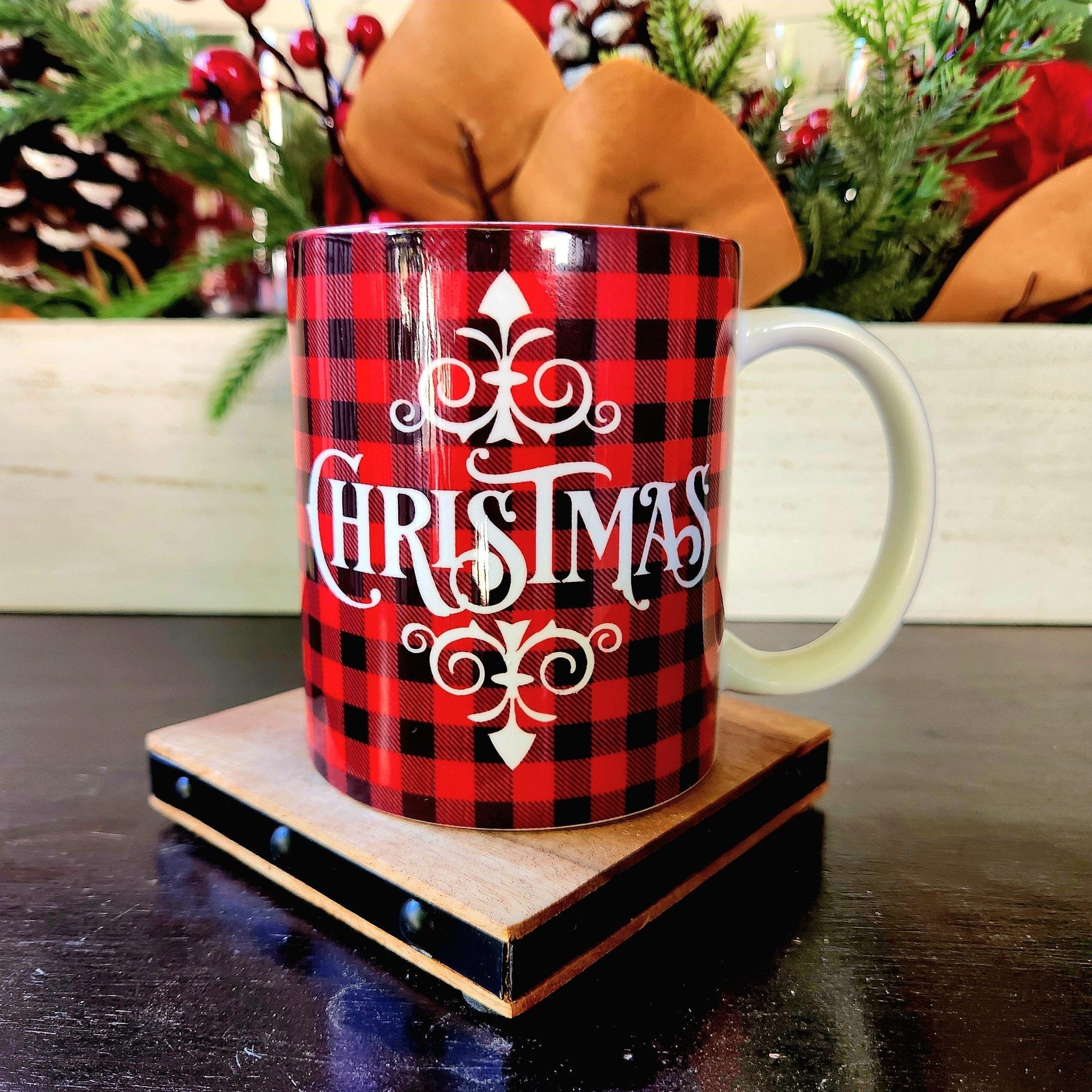 Coffee Quips Crafted Christmas Ceramic Coffee Mug Traditional Lettering - Coffee Quips Custom Drinkware