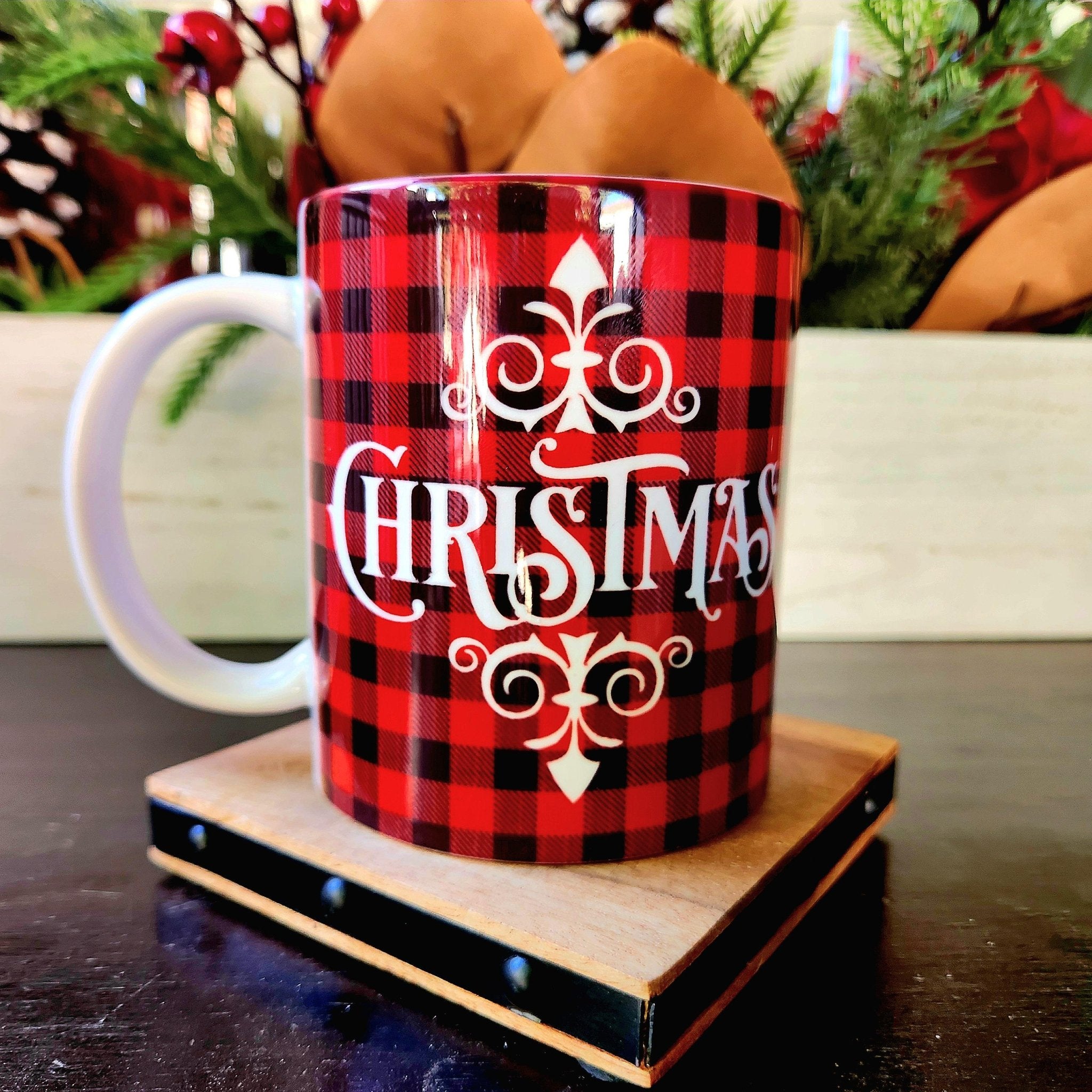 Coffee Quips Crafted Christmas Ceramic Coffee Mug Traditional Lettering - Coffee Quips Custom Drinkware
