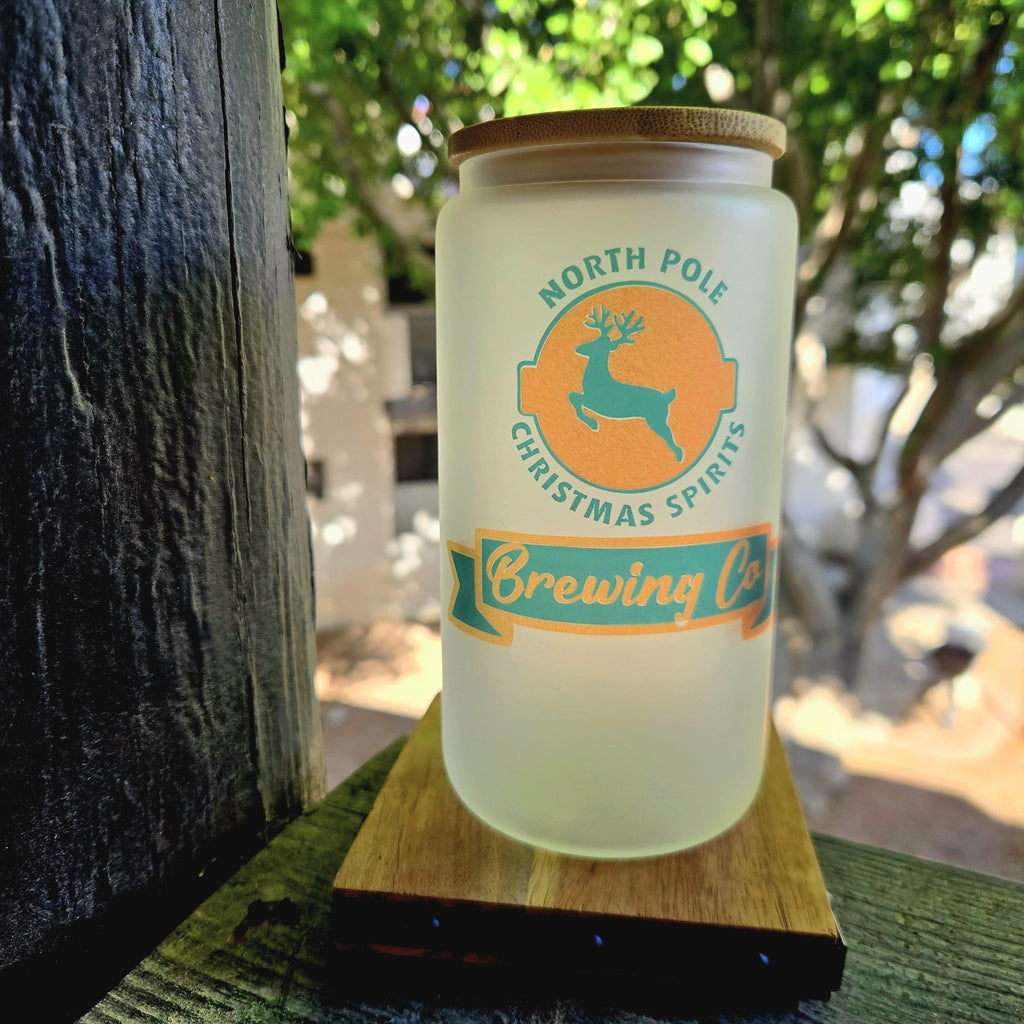 Coffee Quips Crafted Christmas North Pole Brewing Co Glass Tumbler - Coffee Quips Custom Drinkware