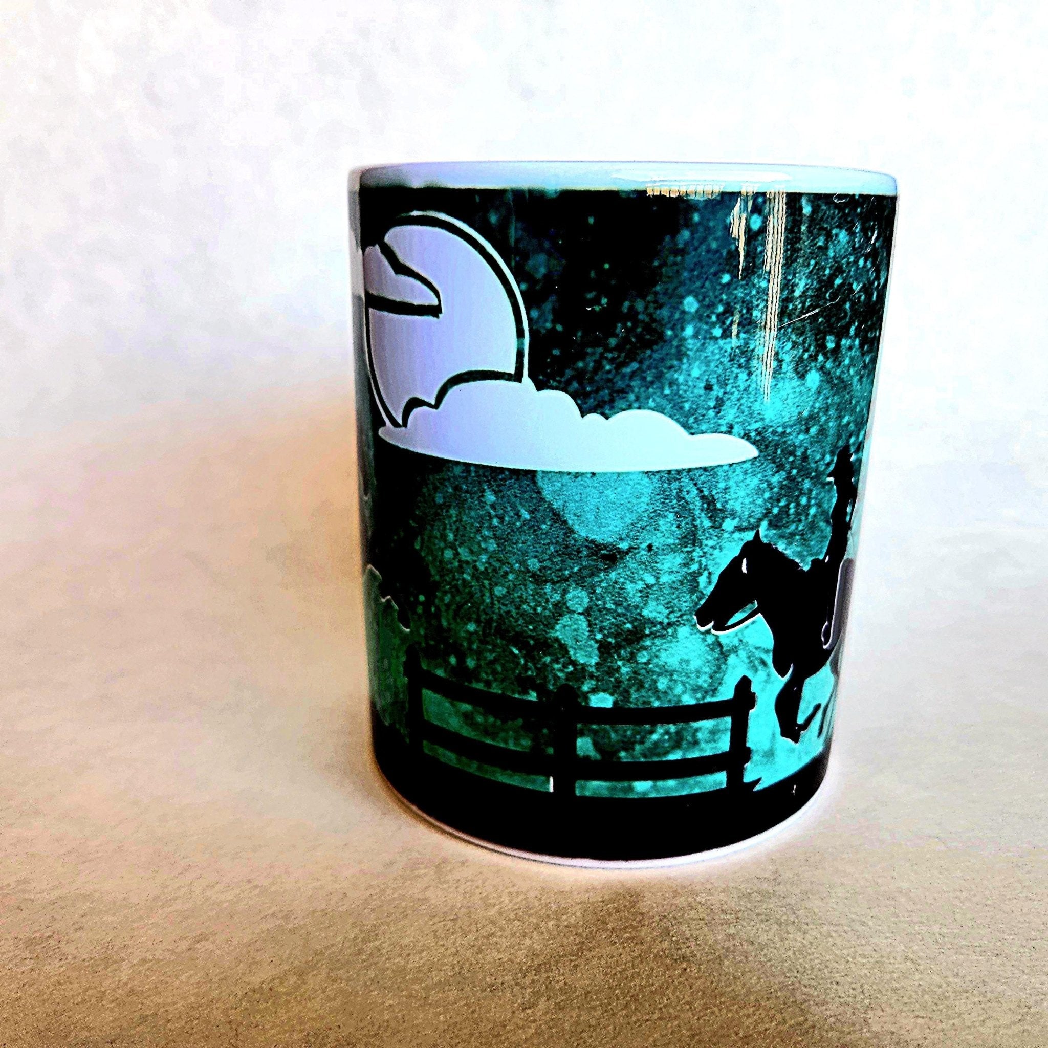 12oz Cowboy horseback Riding starry moonlight night ceramic coffee mug - Coffee Quips Custom Drinkware
