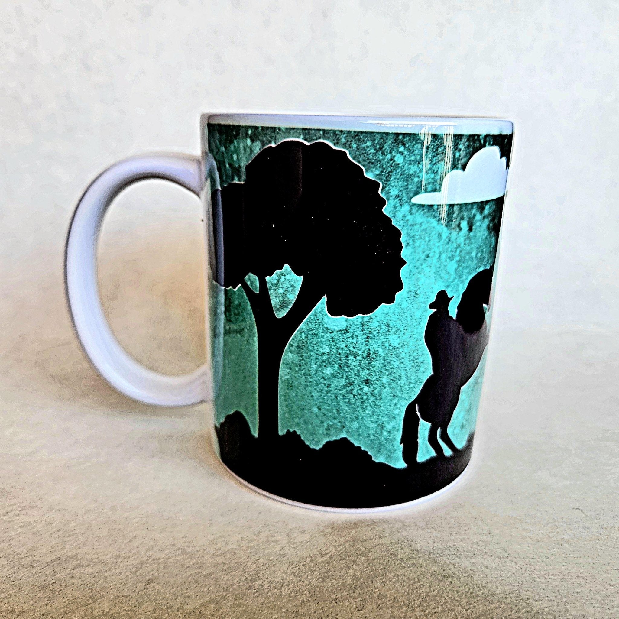 Coffee Quips Crafted Cowboy n Cowgirl horses starry moonlight night ceramic coffee mug - Coffee Quips Custom Drinkware