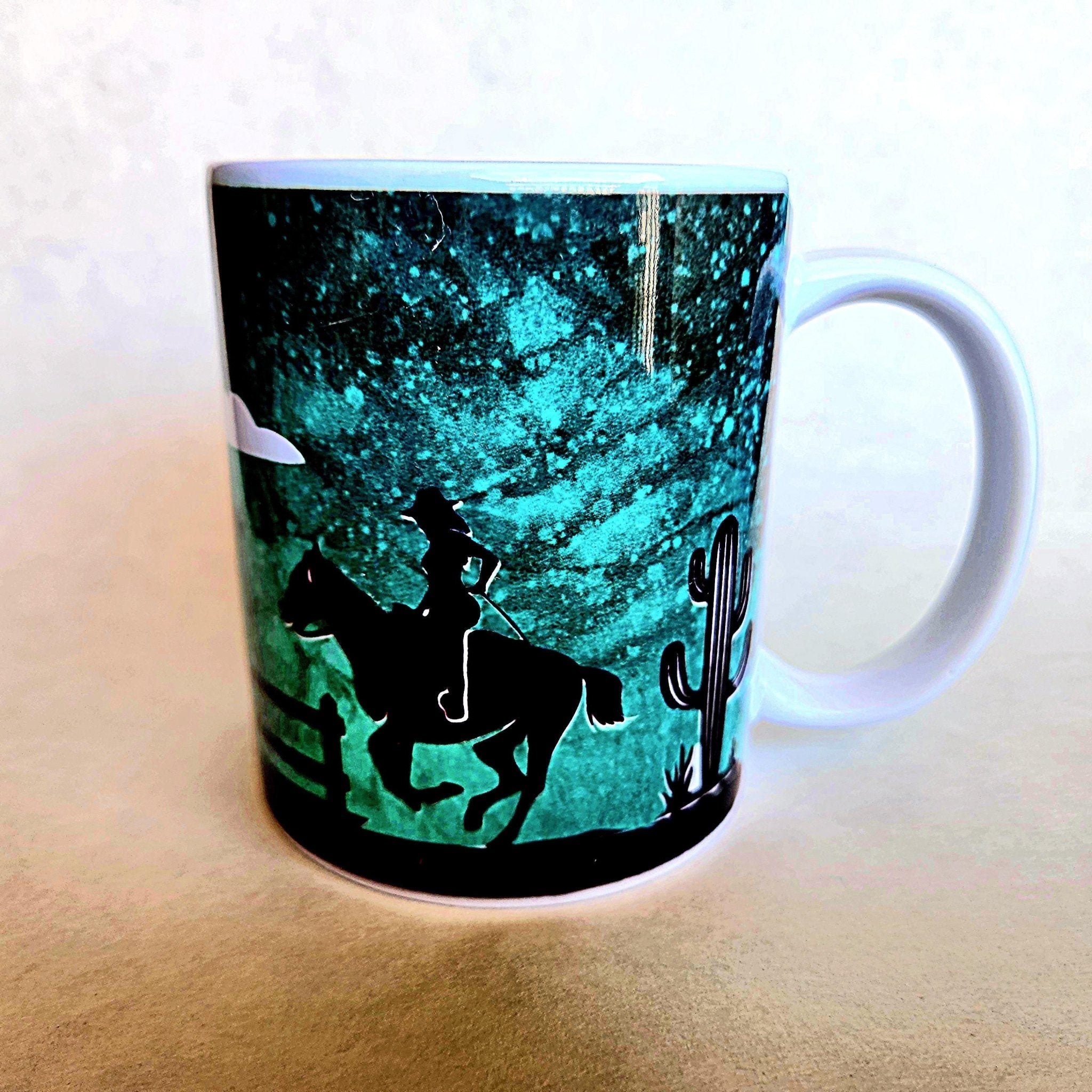 12oz Cowboy horseback Riding starry moonlight night ceramic coffee mug - Coffee Quips Custom Drinkware