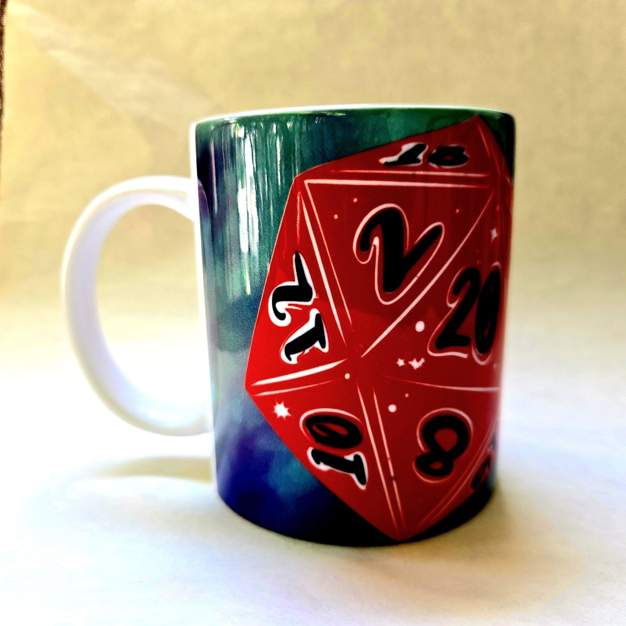 Coffee Quips Crafted D20 Dice with Mystic Dragon Ceramic Coffee Mug - Coffee Quips Custom Drinkware