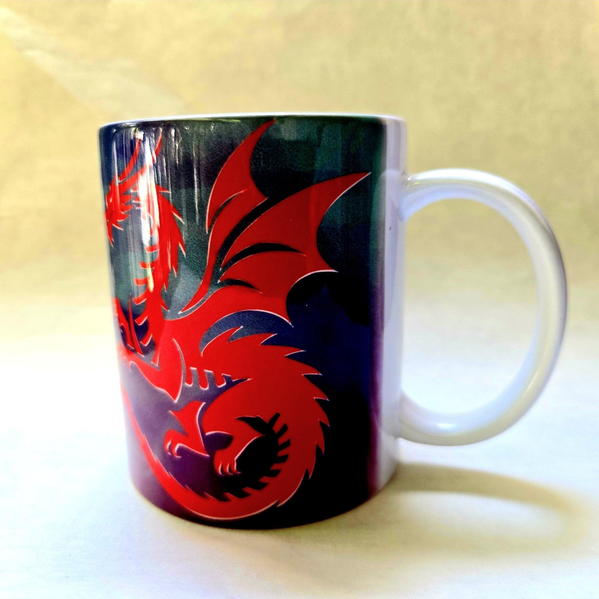 Coffee Quips Crafted D20 Dice with Mystic Dragon Ceramic Coffee Mug - Coffee Quips Custom Drinkware