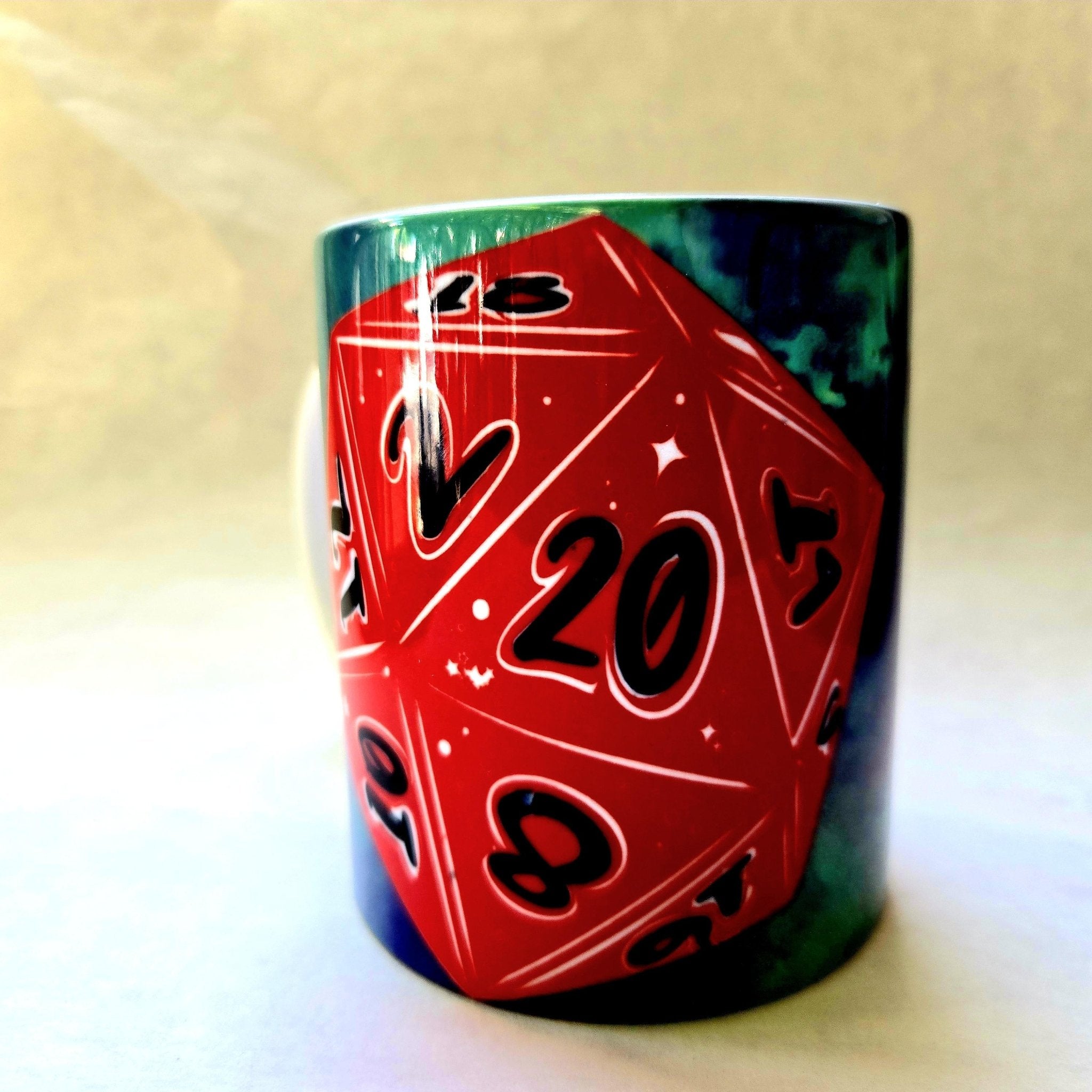 Coffee Quips Crafted D20 Dice with Mystic Dragon Ceramic Coffee Mug - Coffee Quips Custom Drinkware