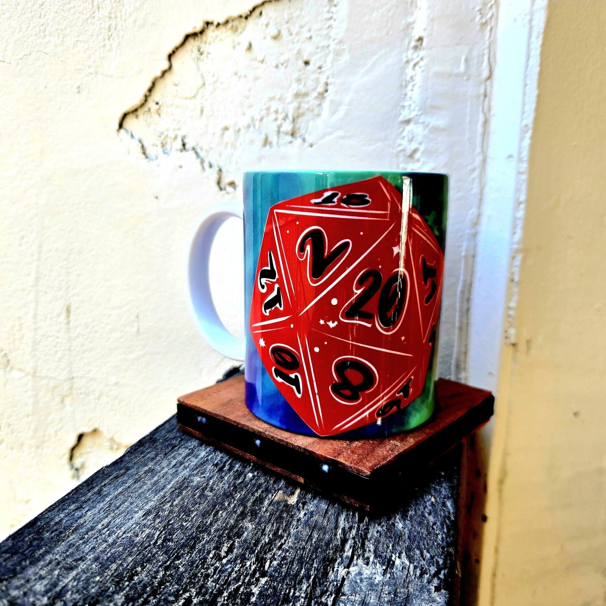 Coffee Quips Crafted D20 Dice with Mystic Dragon Ceramic Coffee Mug - Coffee Quips Custom Drinkware