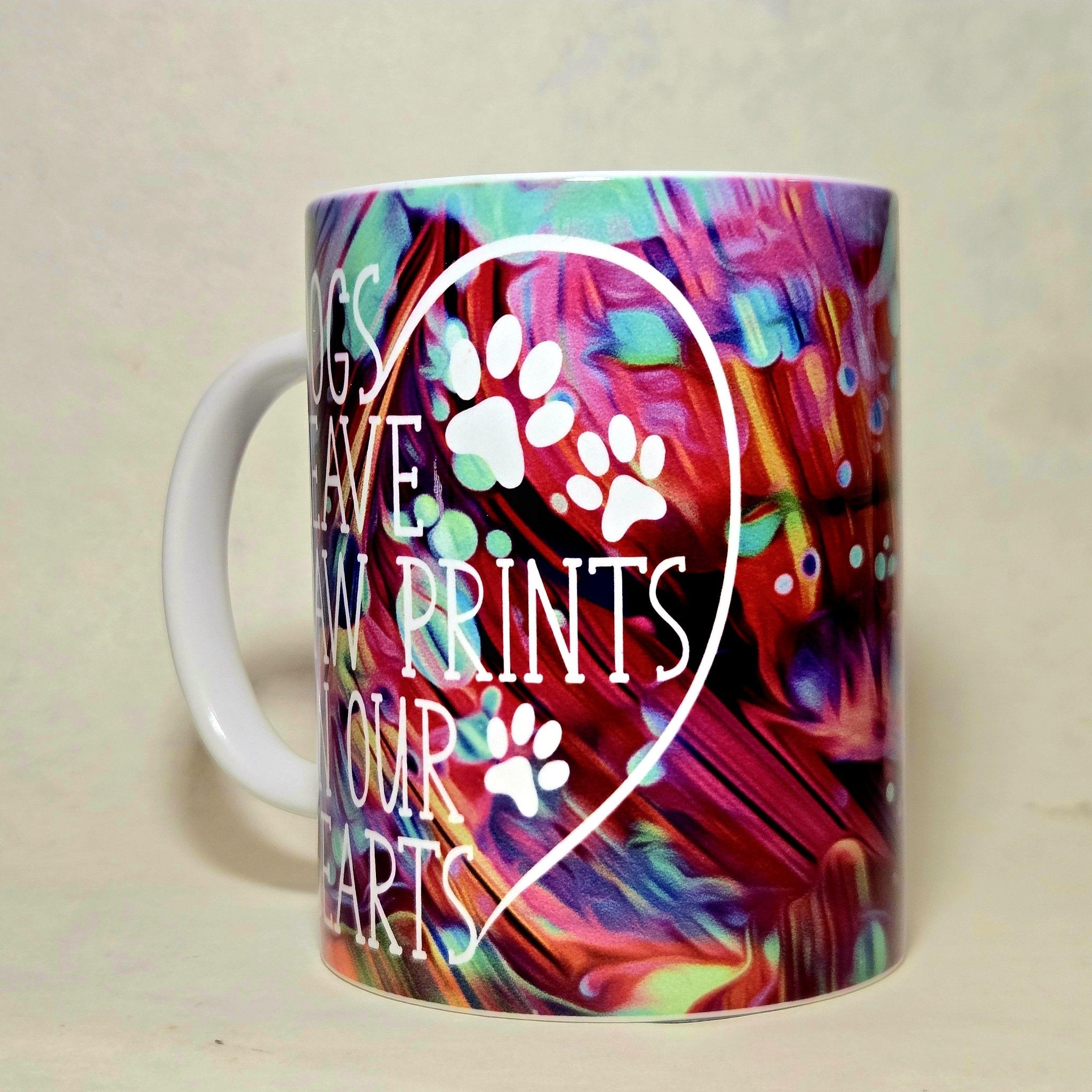 Coffee Quips Crafted Dogs Leave Paw Prints on Our Hearts ceramic coffee mug. - Coffee Quips Custom Drinkware