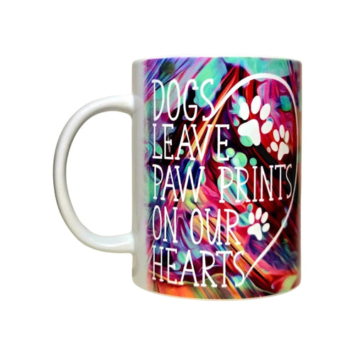 15oz special Dogs Leave Paw Prints on Our Hearts ceramic dog coffee mug. - Coffee Quips Custom Drinkware