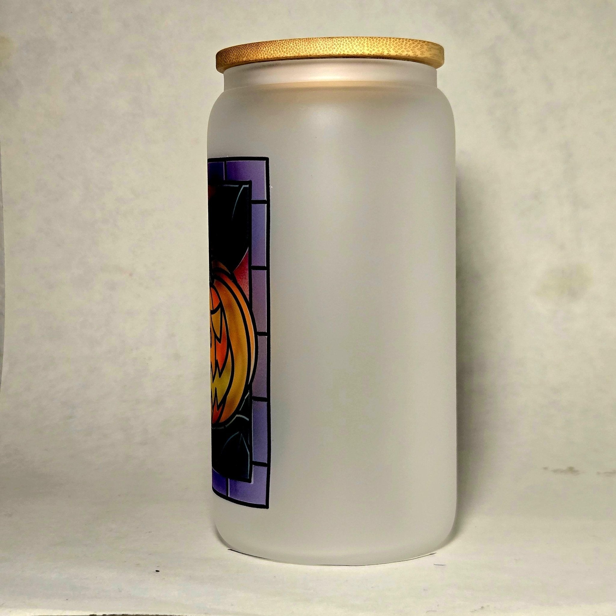 Coffee Quips Crafted Halloween Jack O Lantern pumpkin Stained Glass Glass Tumbler - Coffee Quips Custom Drinkware