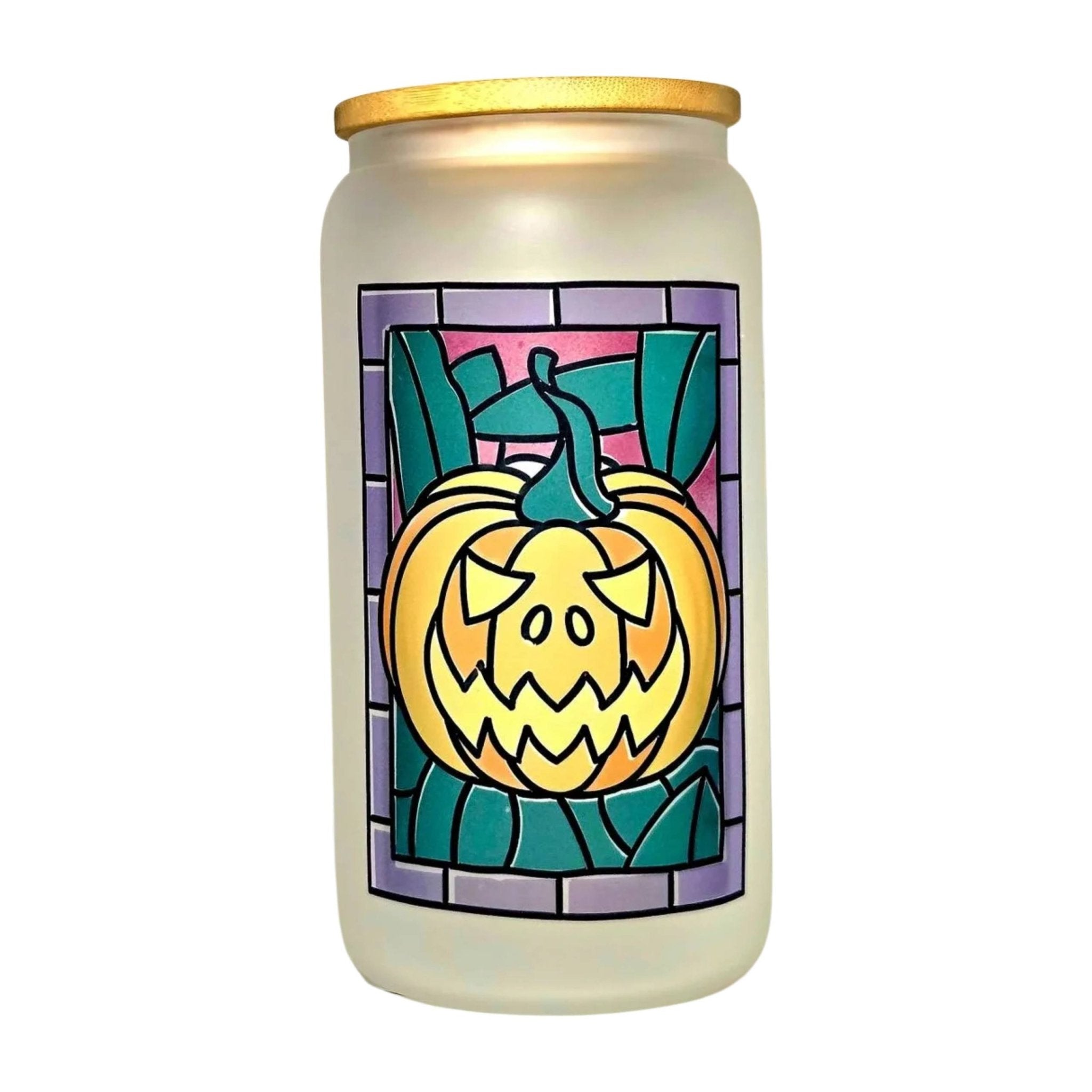 Coffee Quips Crafted Halloween Jack O Lantern pumpkin Stained Glass Glass Tumbler - Coffee Quips Custom Drinkware