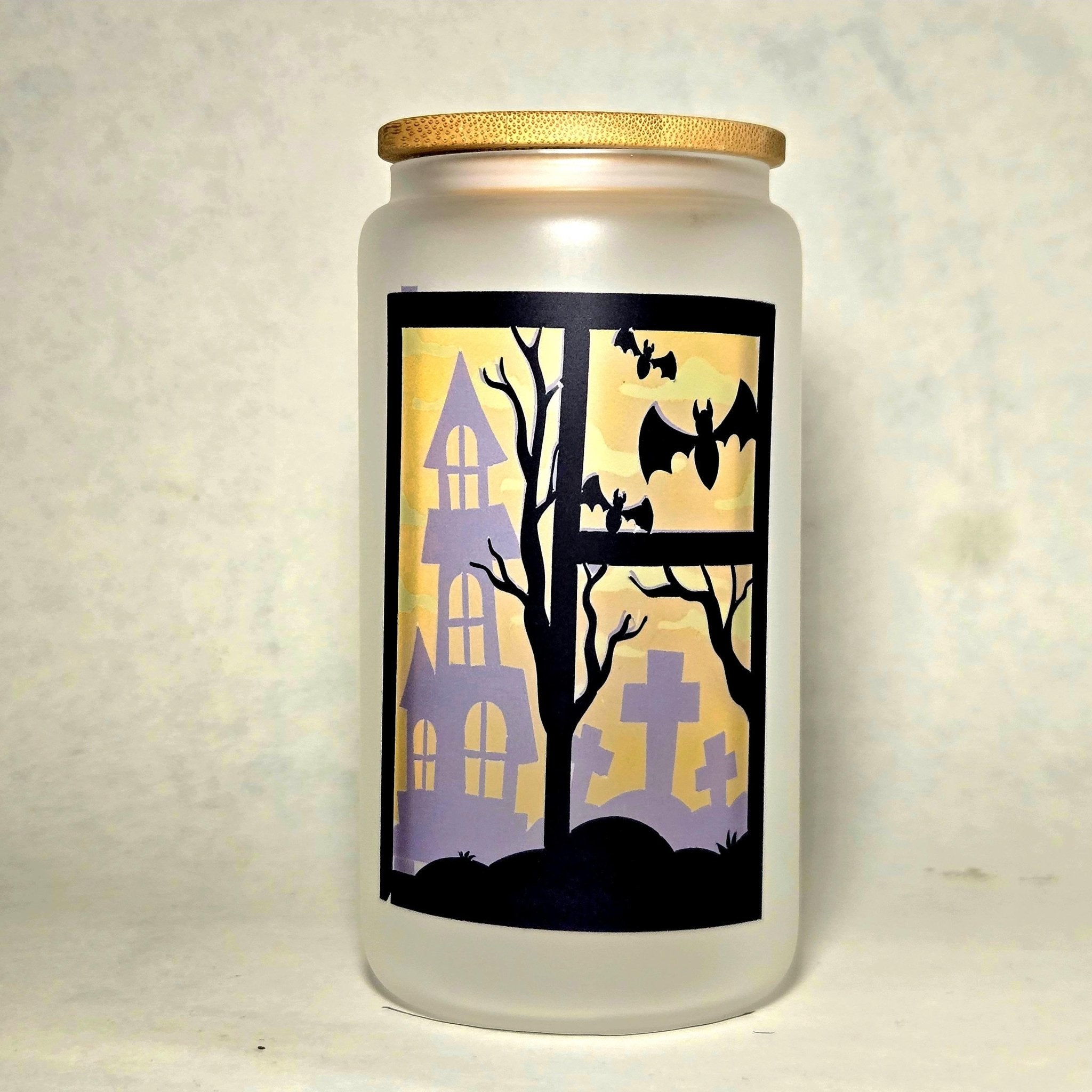 Coffee Quips Crafted Halloween Spooky Haunted House Window Glass Tumbler - Coffee Quips Custom Drinkware