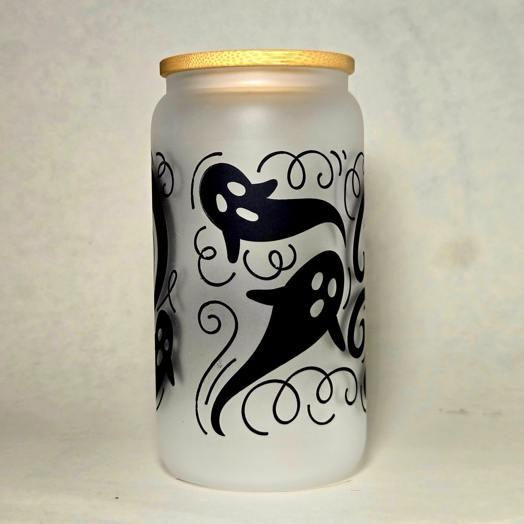 Coffee Quips Crafted Halloween Spooky Swirling Howling Ghosts haunting Glass Tumbler - Coffee Quips Custom Drinkware