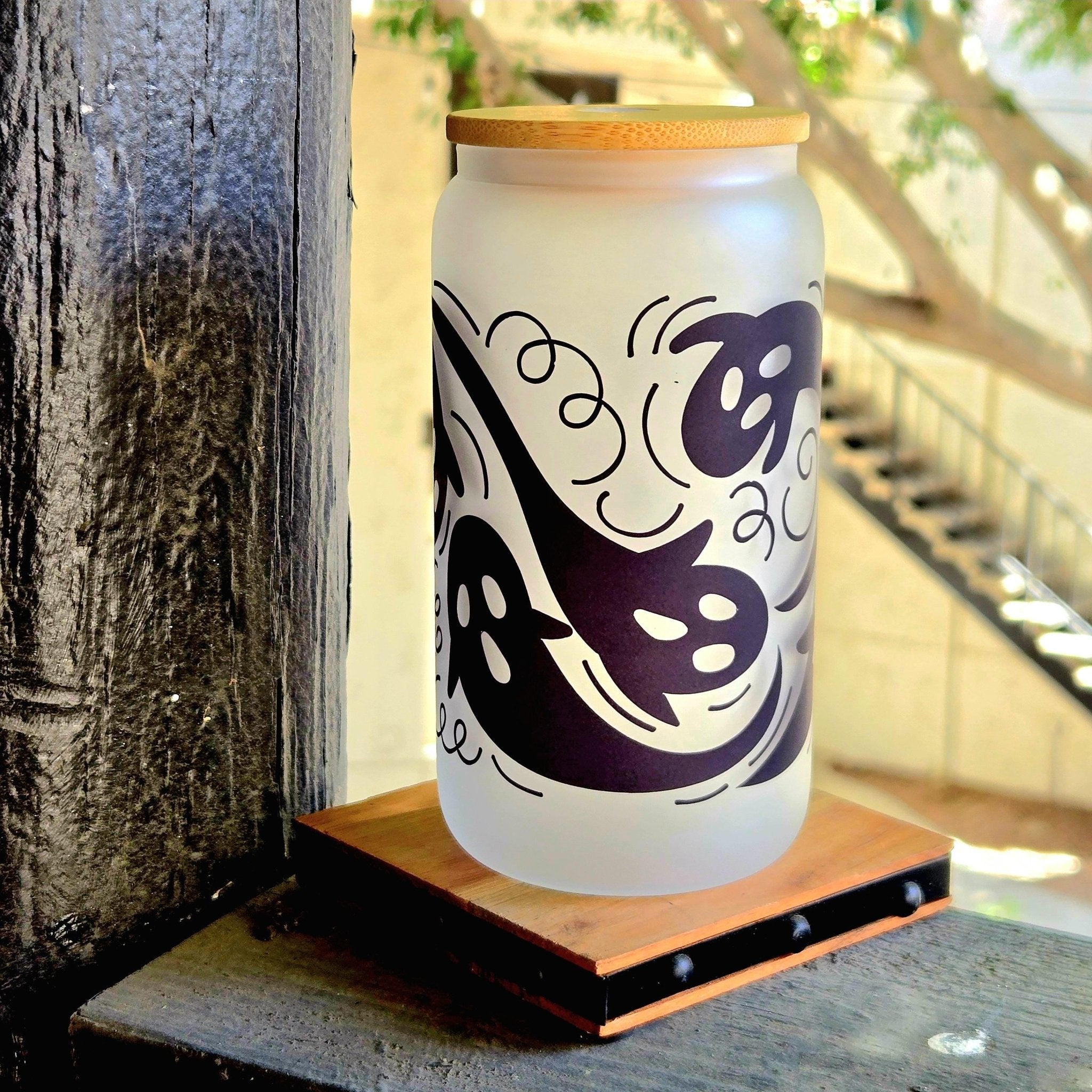 Coffee Quips Crafted Halloween Spooky Swirling Howling Ghosts haunting Glass Tumbler - Coffee Quips Custom Drinkware