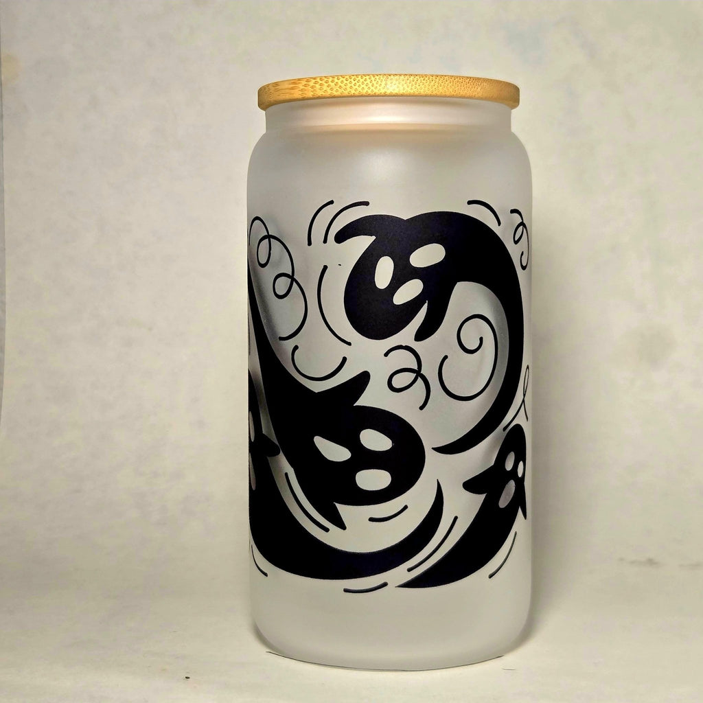 Coffee Quips Crafted Halloween Spooky Swirling Howling Ghosts haunting Glass Tumbler - Coffee Quips Custom Drinkware