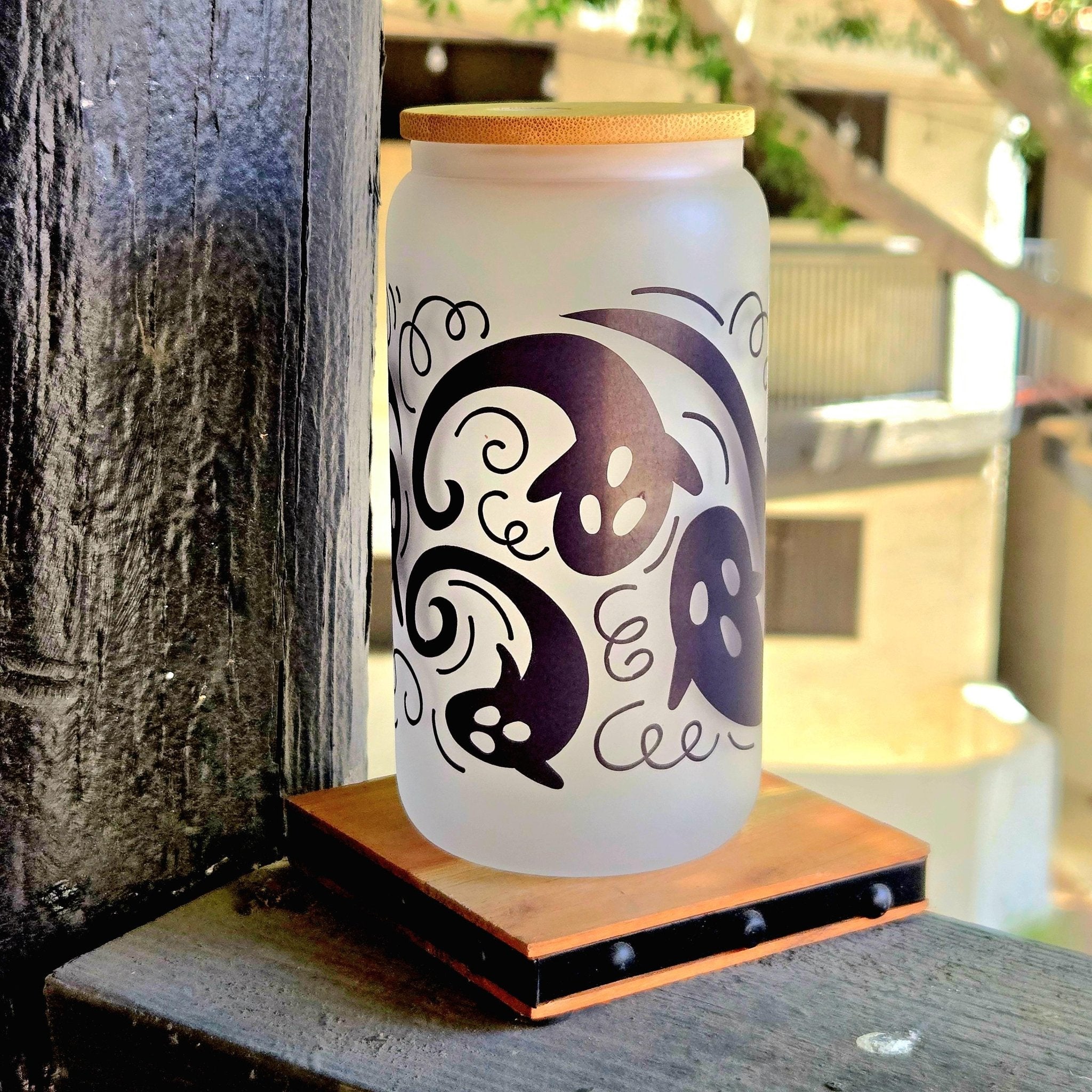 Coffee Quips Crafted Halloween Spooky Swirling Howling Ghosts haunting Glass Tumbler - Coffee Quips Custom Drinkware