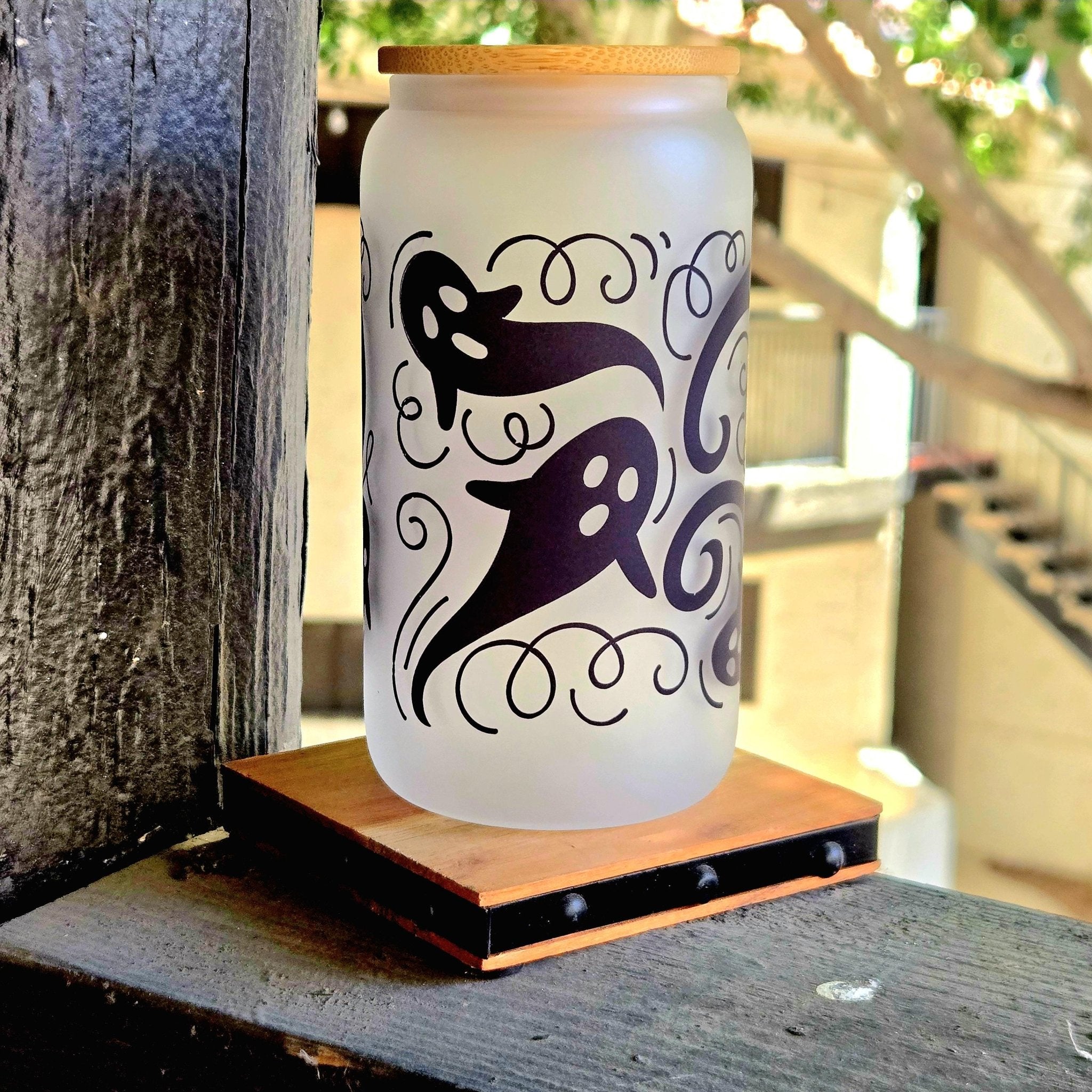 Coffee Quips Crafted Halloween Spooky Swirling Howling Ghosts haunting Glass Tumbler - Coffee Quips Custom Drinkware