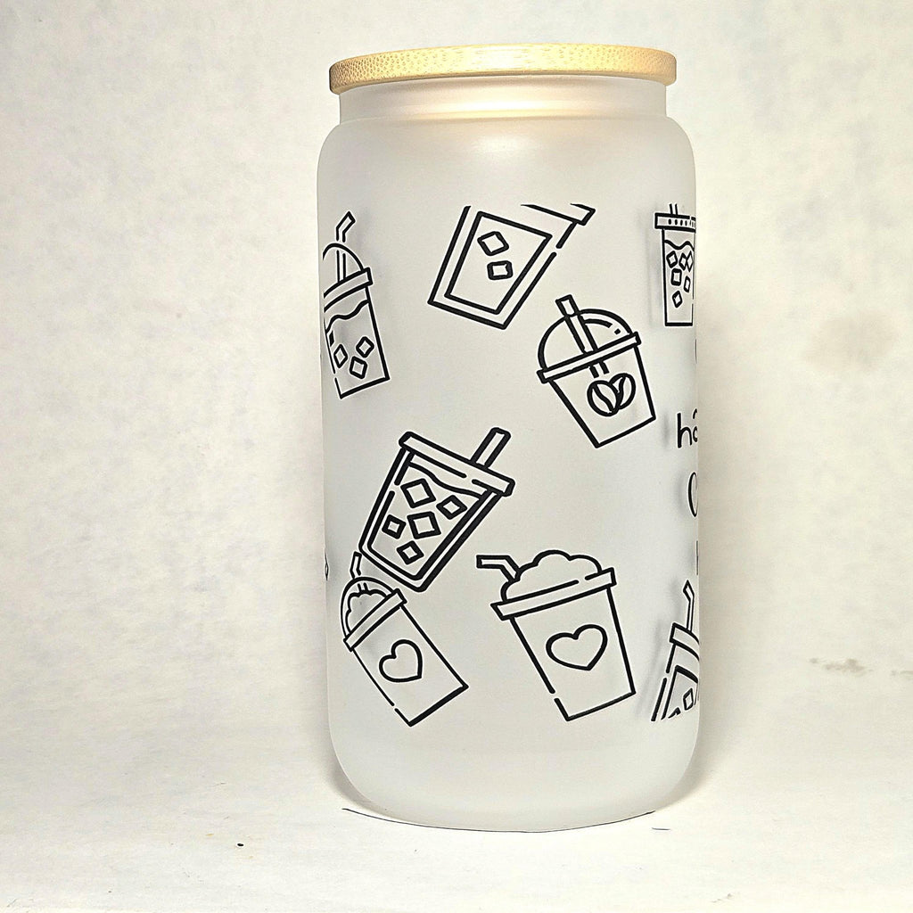Coffee Quips Crafted Life Happens Coffee Helps Glass Can Tumbler - Coffee Quips Custom Drinkware