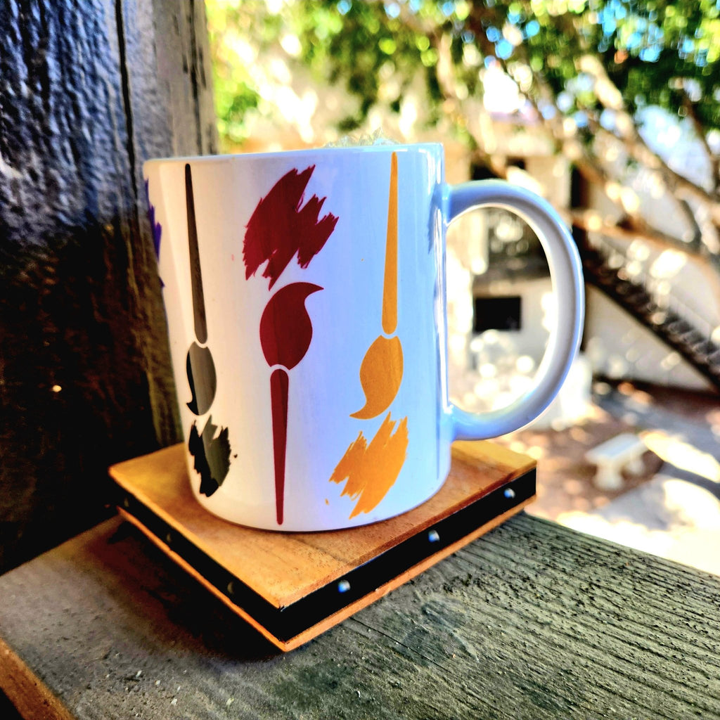 12oz Multi-Color Paint Brush Design Ceramic Painting mug - Coffee Quips Custom Drinkware