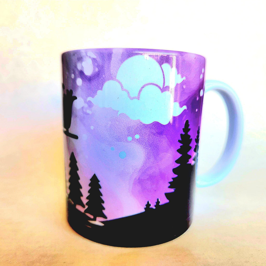 Santa and his sleigh in the Northern Lights 12oz ceramic coffee mug - Coffee Quips Custom Drinkware