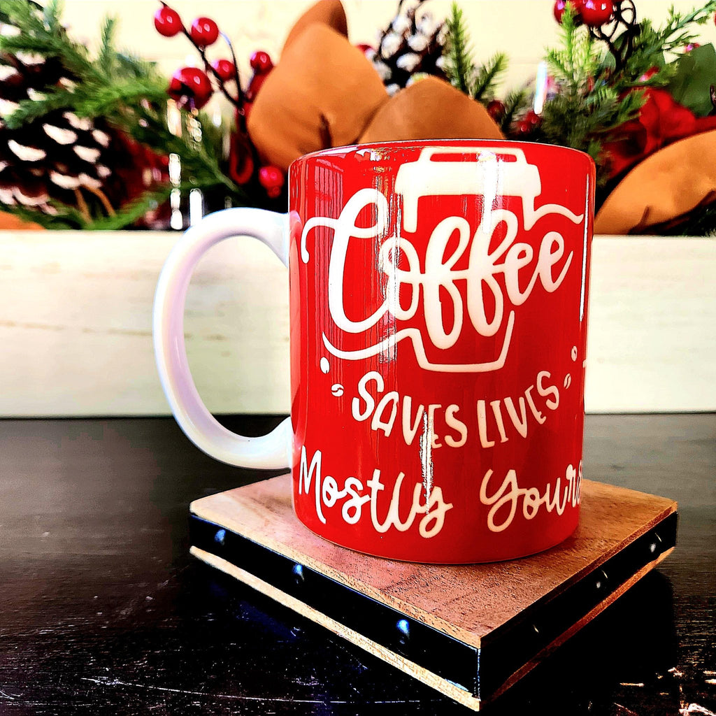 Coffee Saves Lives Ceramic Mug: Funny Coffee Lover Gift - Coffee Quips Custom Drinkware