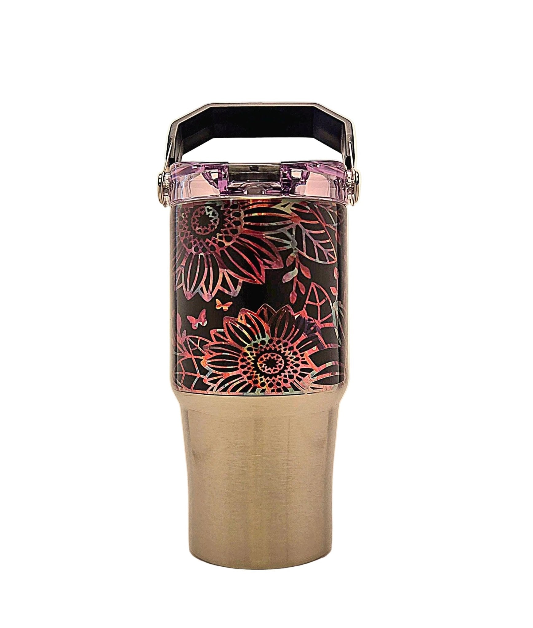 Cute Floral 20oz Stainless Tumbler with carrying handle with tri - sip lid - Coffee Quips Custom Drinkware