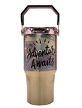 Cute outdoors adventure hot air balloons Stainless Tumbler with a handle and tri sip lid - Coffee Quips Custom Drinkware