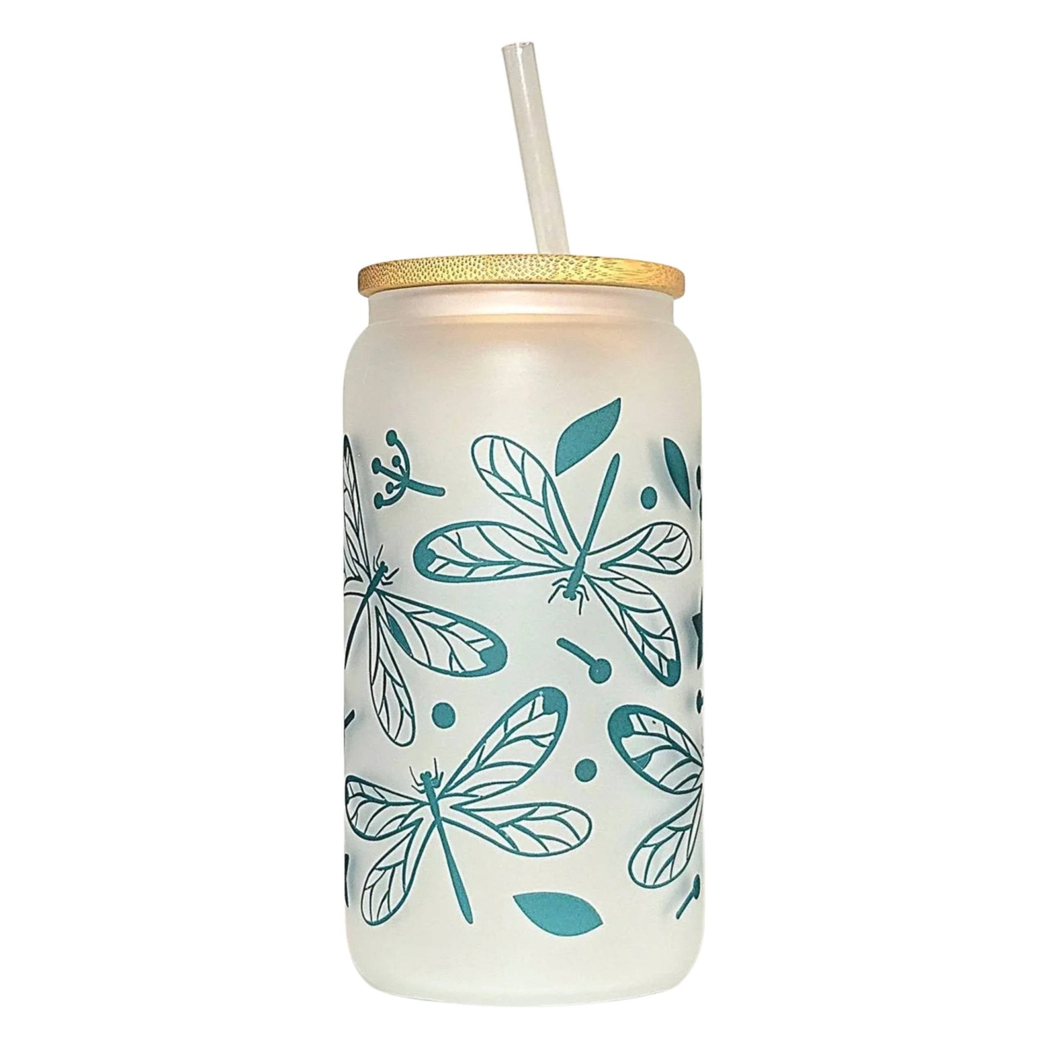 Dragonfly Glass Can Tumbler with Straw: Coffee Quips Design - Coffee Quips Custom Drinkware